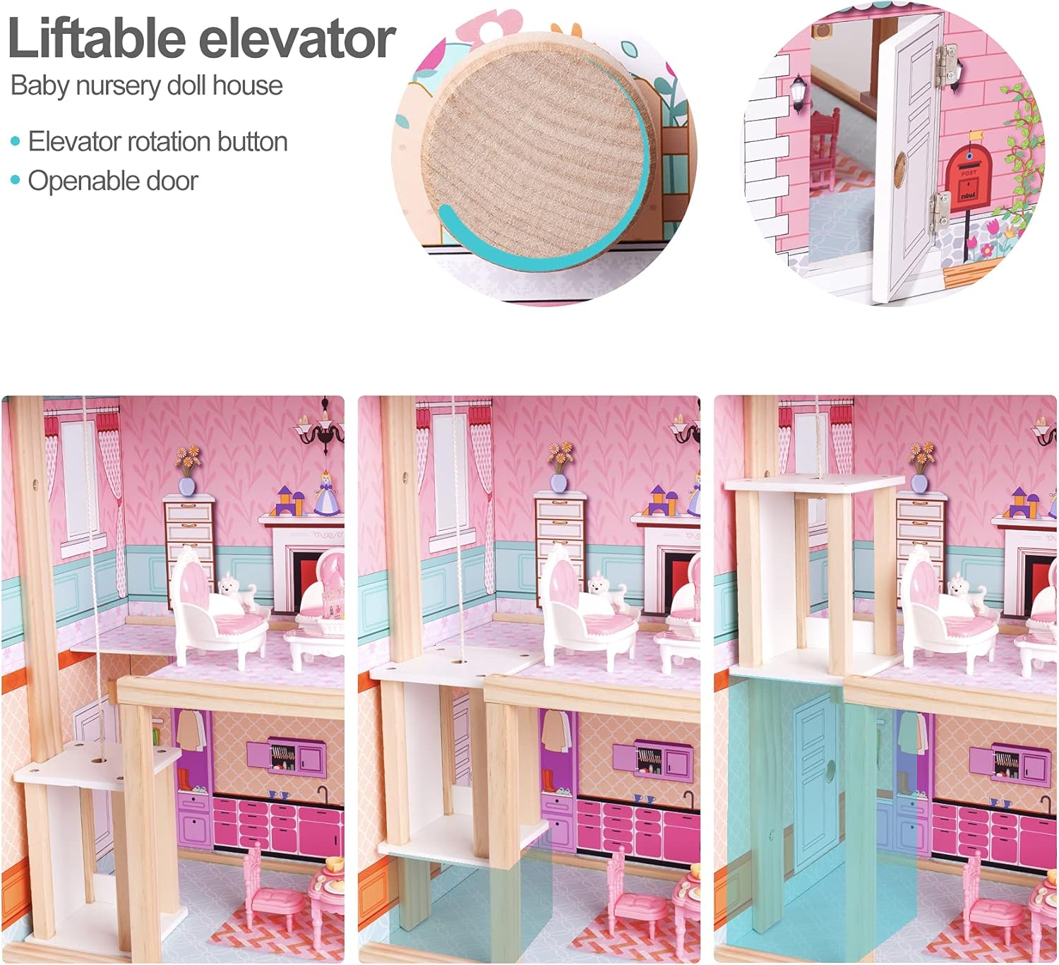 ROBUD Casa delle Bambole in Legno con Mobili - immagine 4