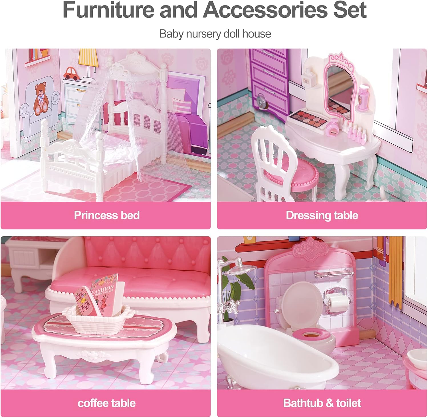 ROBUD Casa delle Bambole in Legno con Mobili - immagine 8