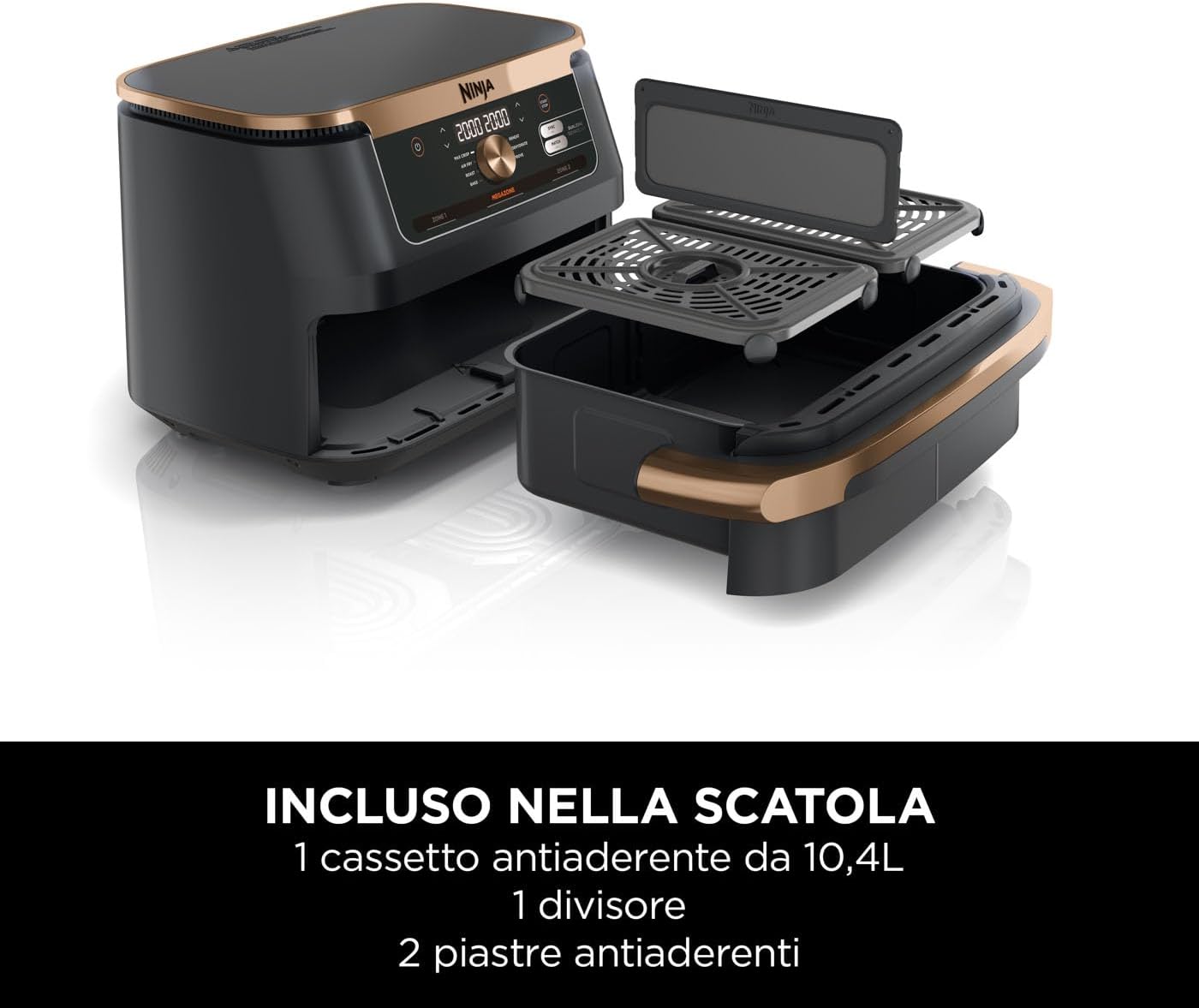 Ninja Foodi FlexDrawer - Friggitrice ad Aria 10.4L, Nero/Rame - immagine 2