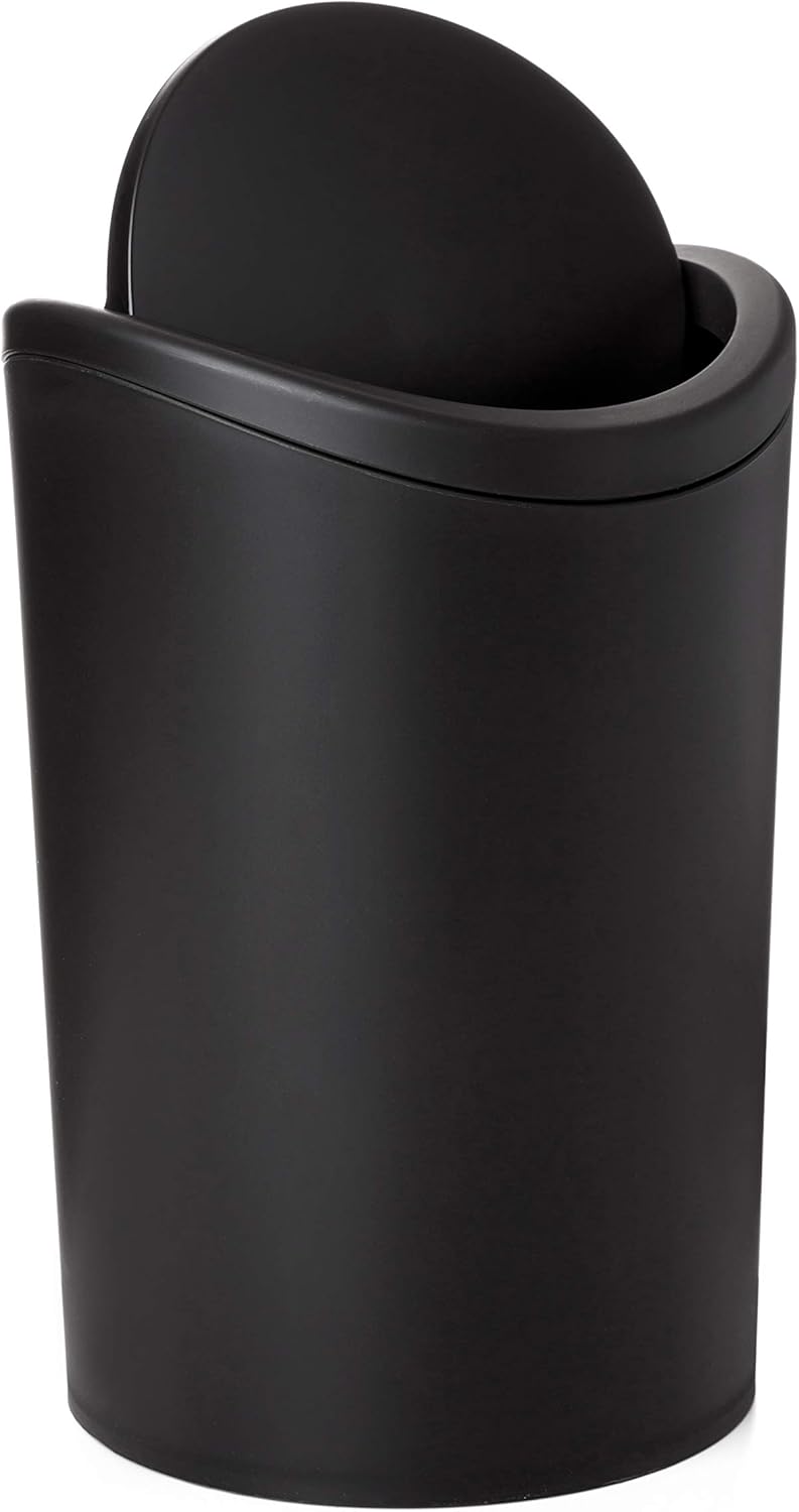 Tatay Cestino Bagno 6L con Coperchio Basculante, Nero - immagine 3