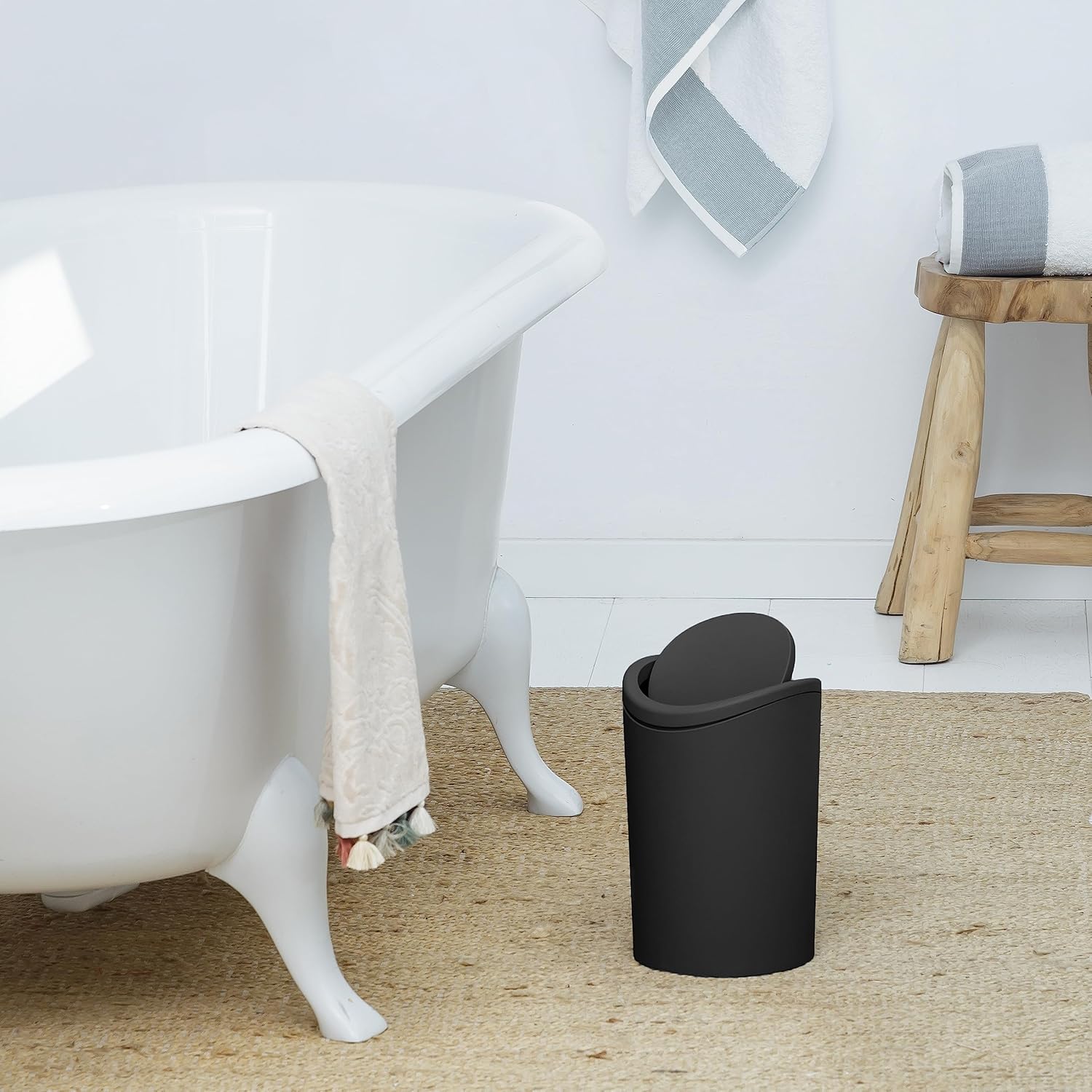Tatay Cestino Bagno 6L con Coperchio Basculante, Nero - immagine 4