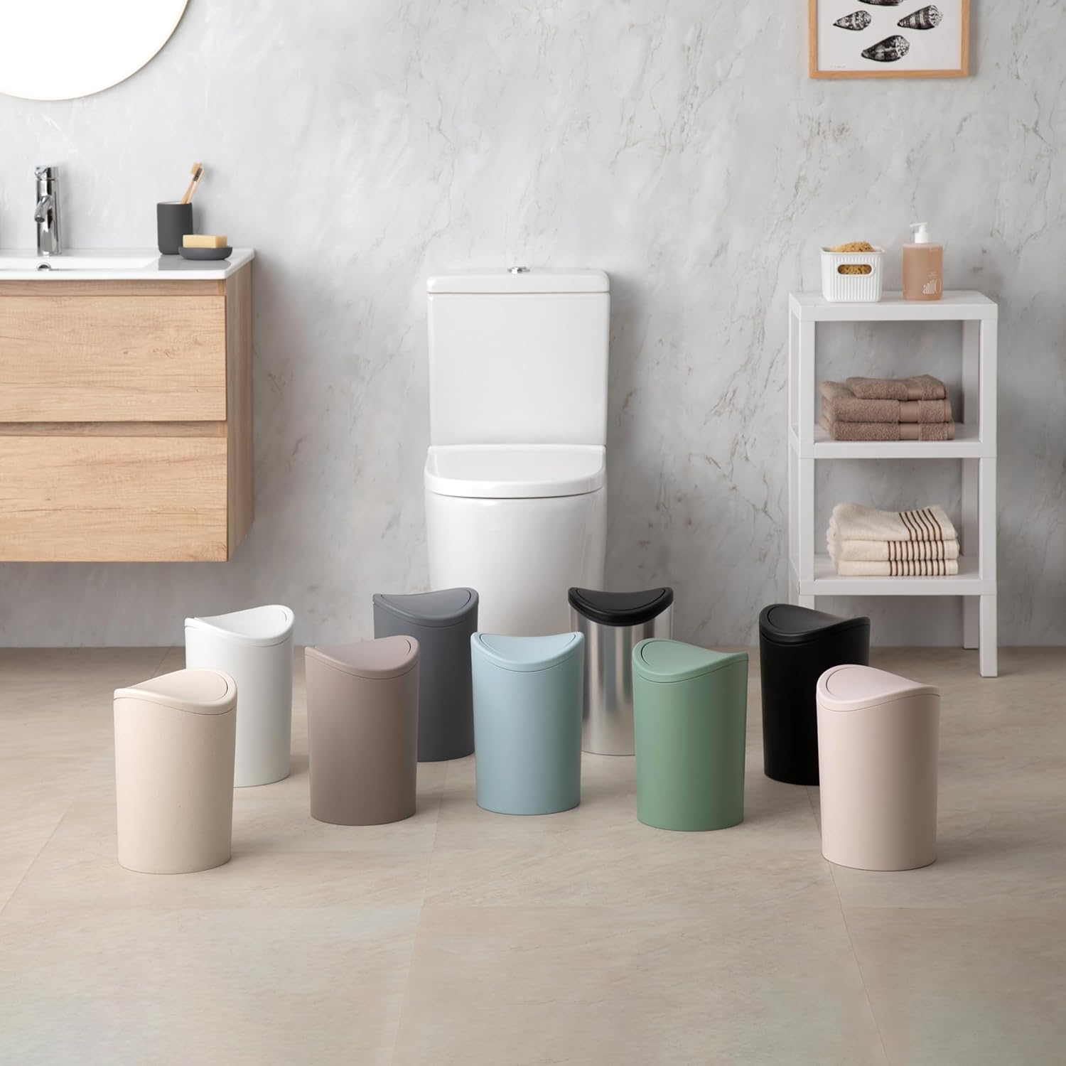 Tatay Cestino Bagno 6L con Coperchio Basculante, Nero - immagine 5