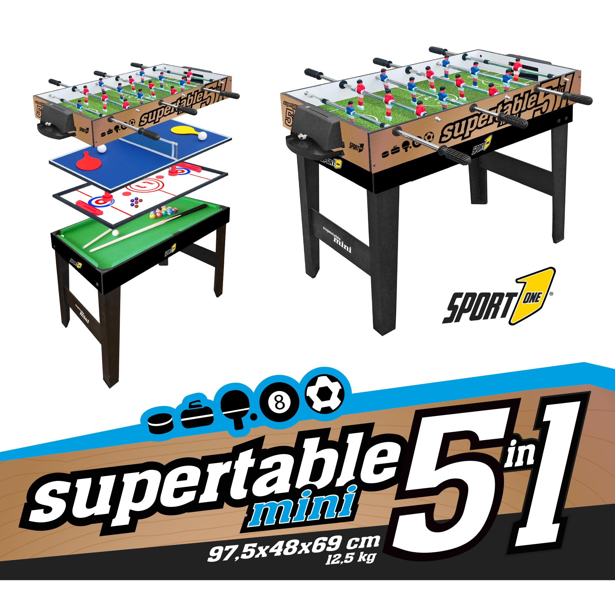 Sport1 Supertable Mini - Calcetto Multigioco 5 in 1