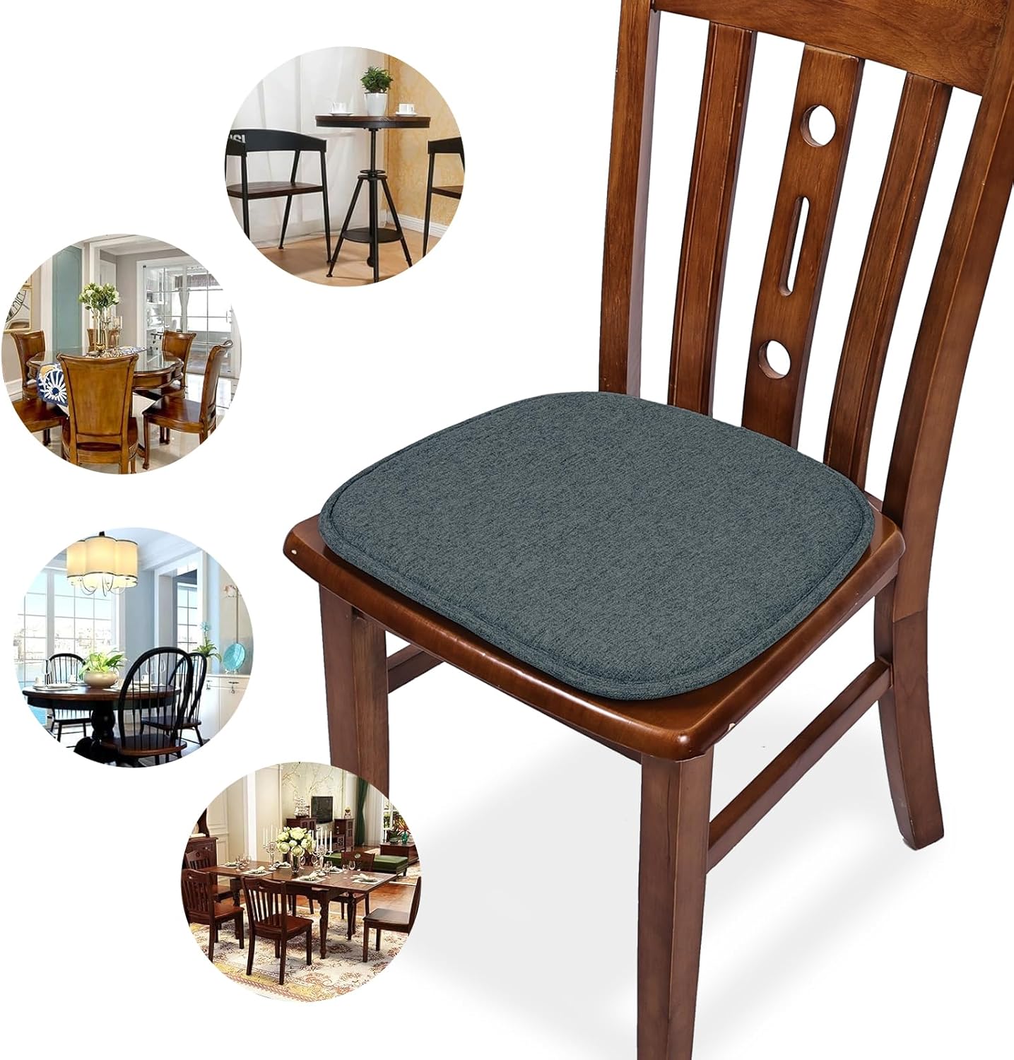 Havargo Set 4 Cuscini Antiscivolo per Sedie 41x39cm, Nero - immagine 6