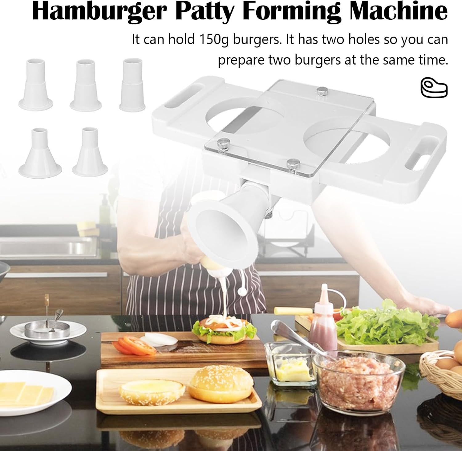 Pressa per Hamburger Automatica con 5 Tubi Adattatori - immagine 3