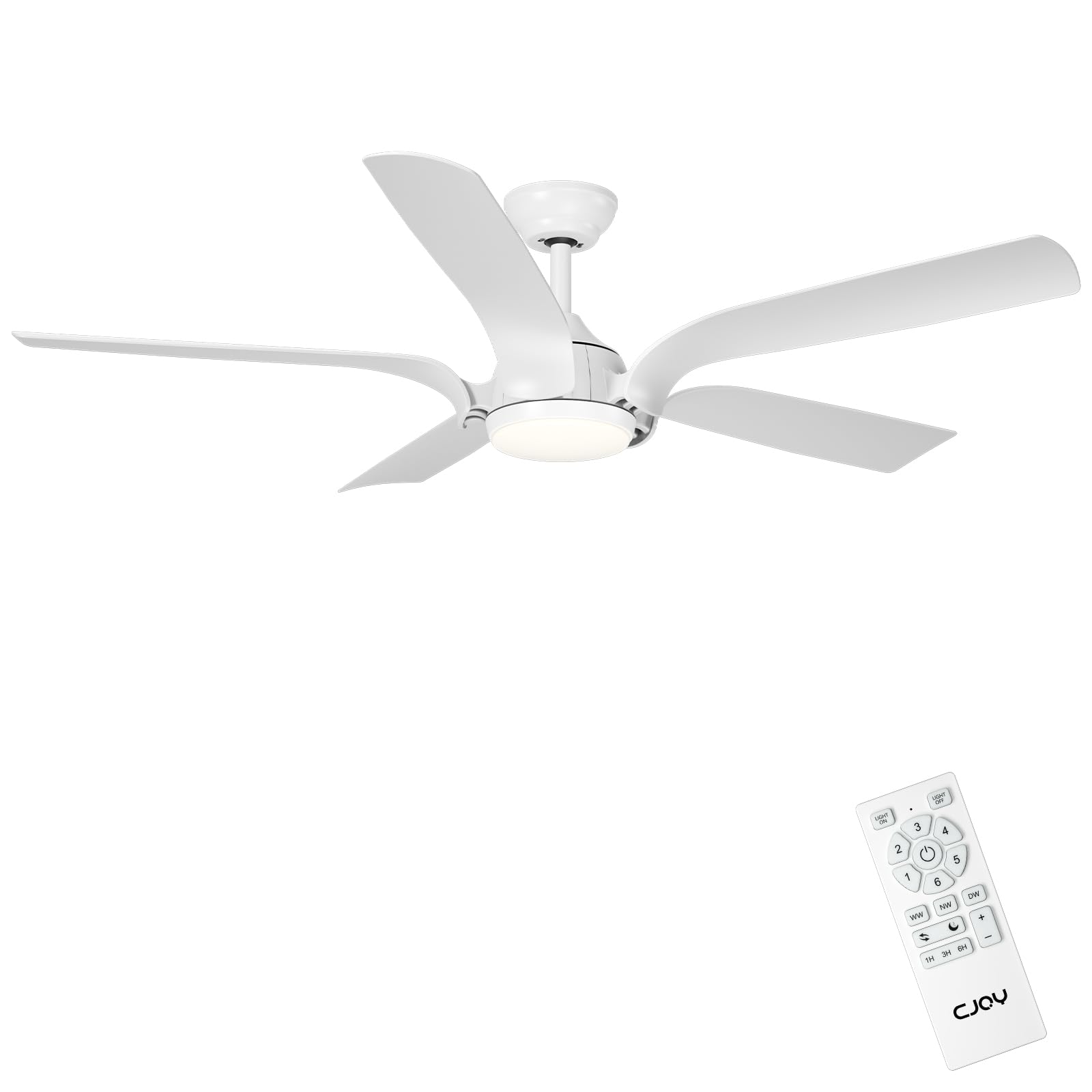 Cjoy Ventilatore da Soffitto con Luce LED 142 cm, Bianco