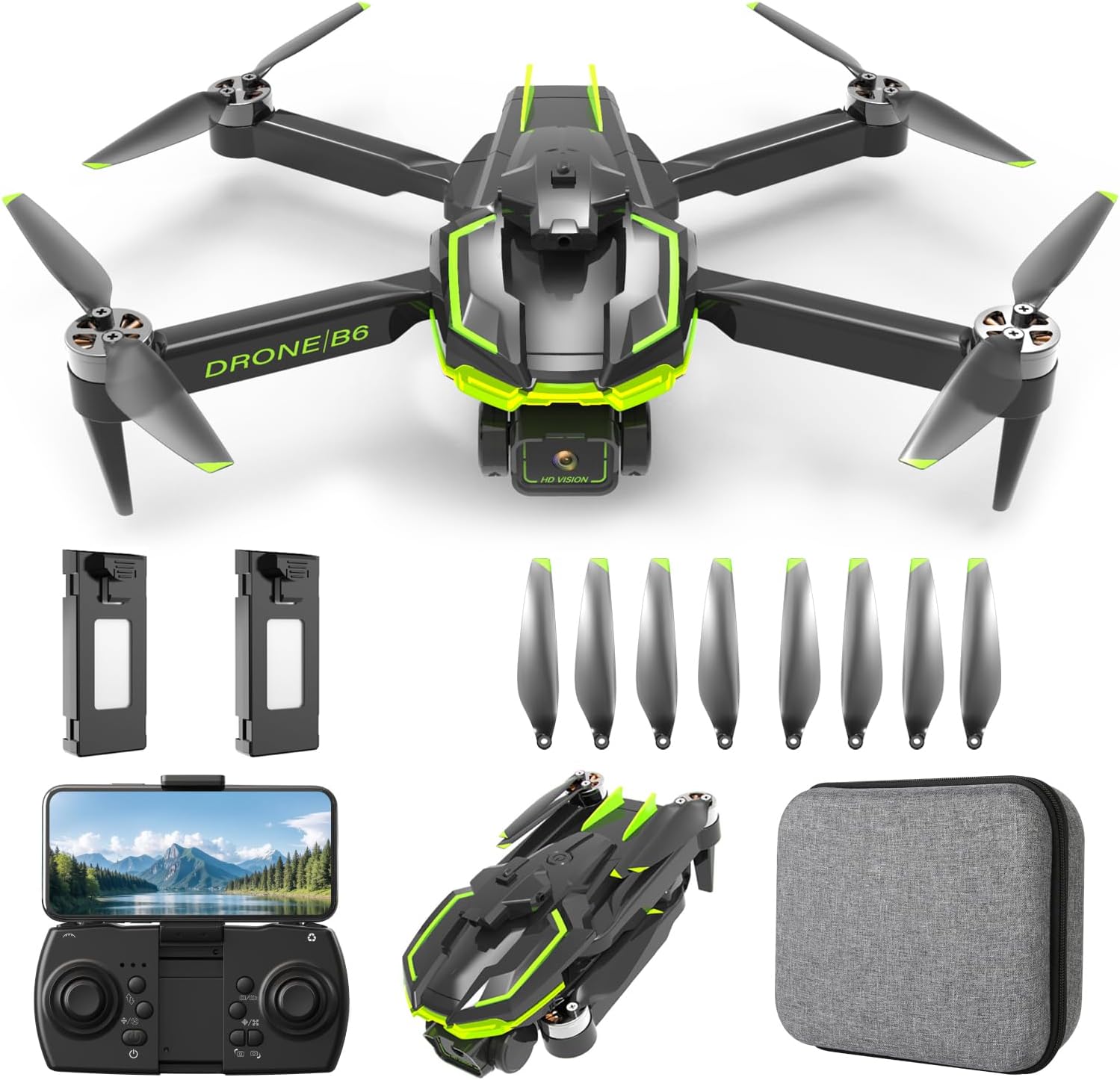 Drone con Telecamera HD 1080P Pieghevole, Green - immagine 1