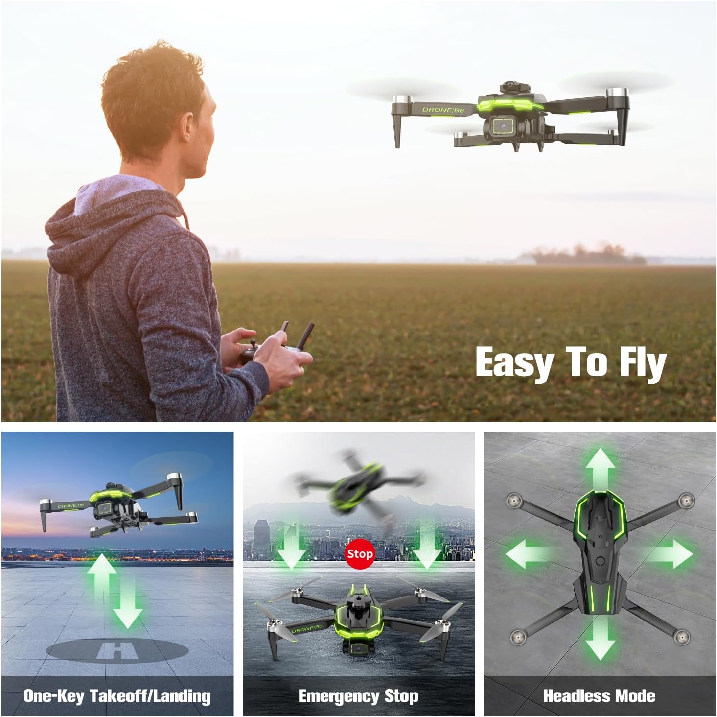Drone con Telecamera HD 1080P Pieghevole, Green - immagine 5