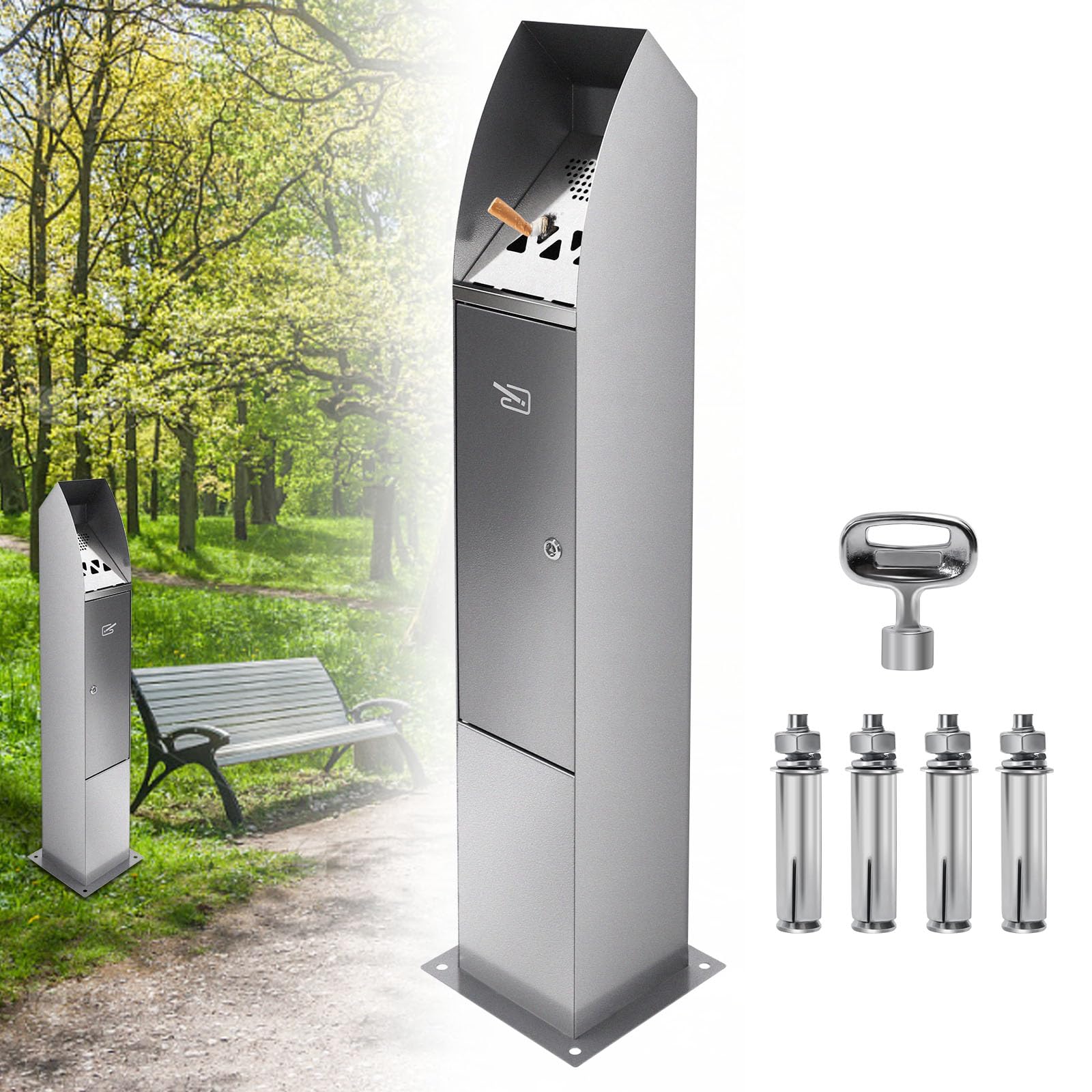 Poweka Posacenere da Pavimento per Esterni, Argento