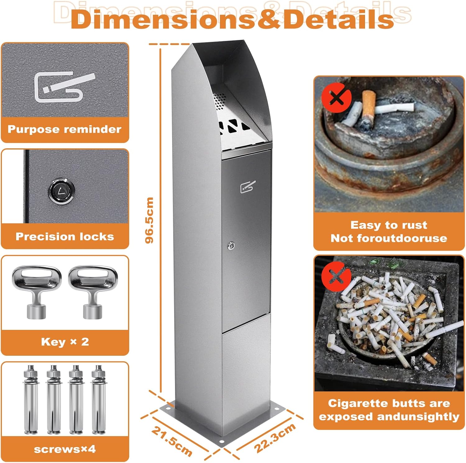 Poweka Posacenere da Pavimento per Esterni, Argento - immagine 2