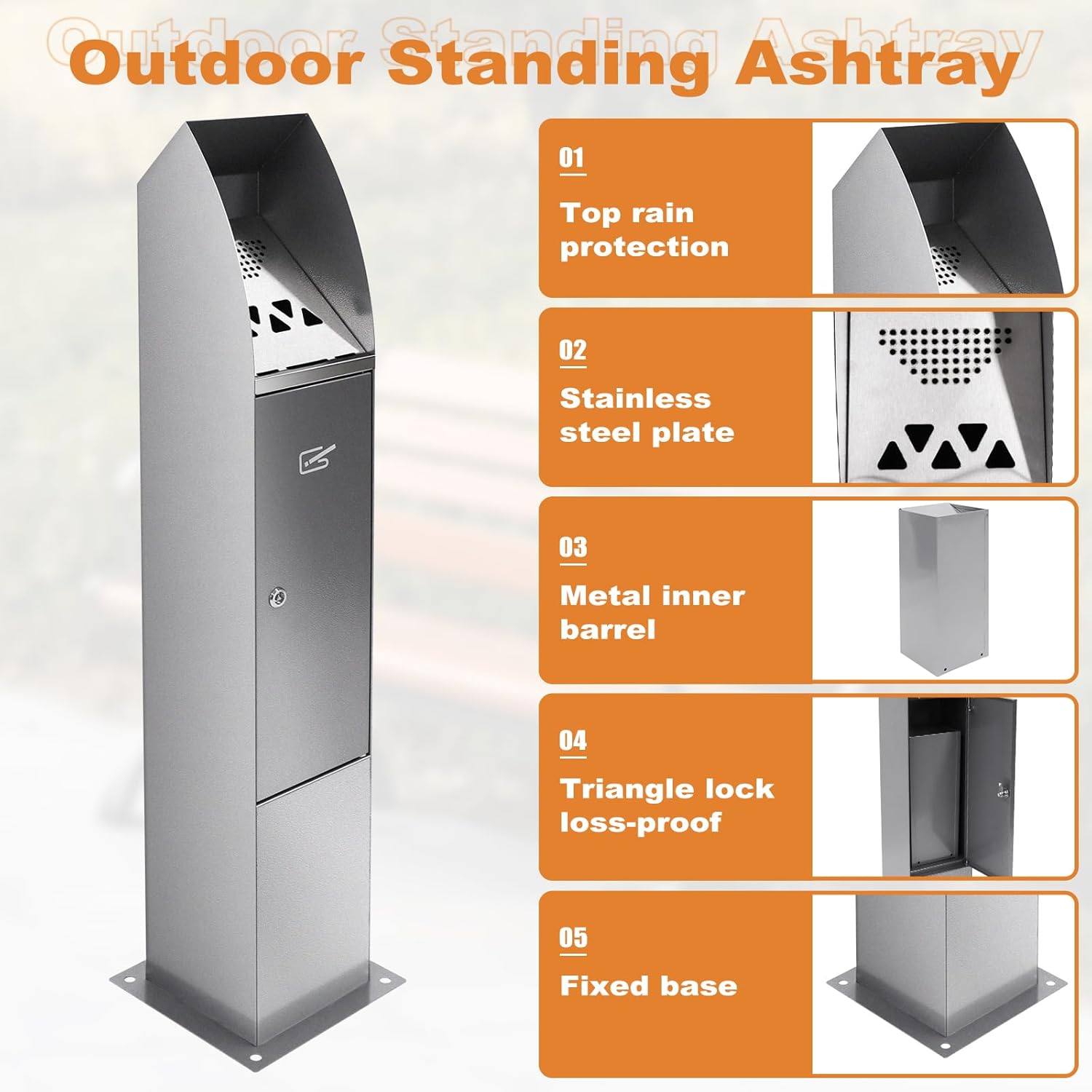 Poweka Posacenere da Pavimento per Esterni, Argento - immagine 6