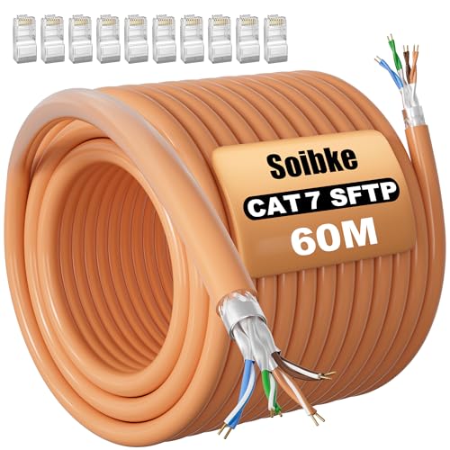 Soibke Cavo Ethernet Cat 7 SFTP 60 Metri, Arancione