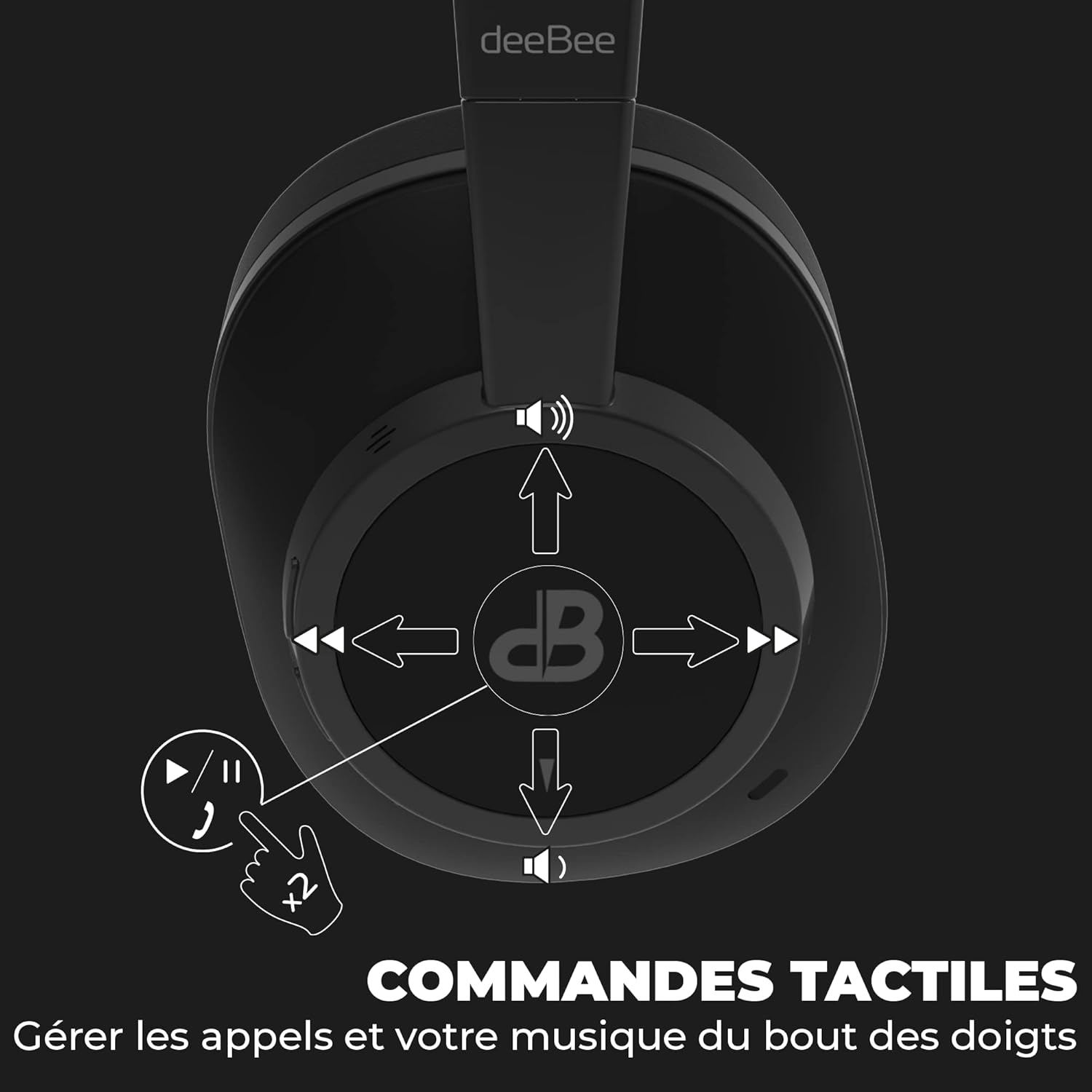 Deebee Pulse Cuffie Bluetooth ANC 40mm, Nero - immagine 7