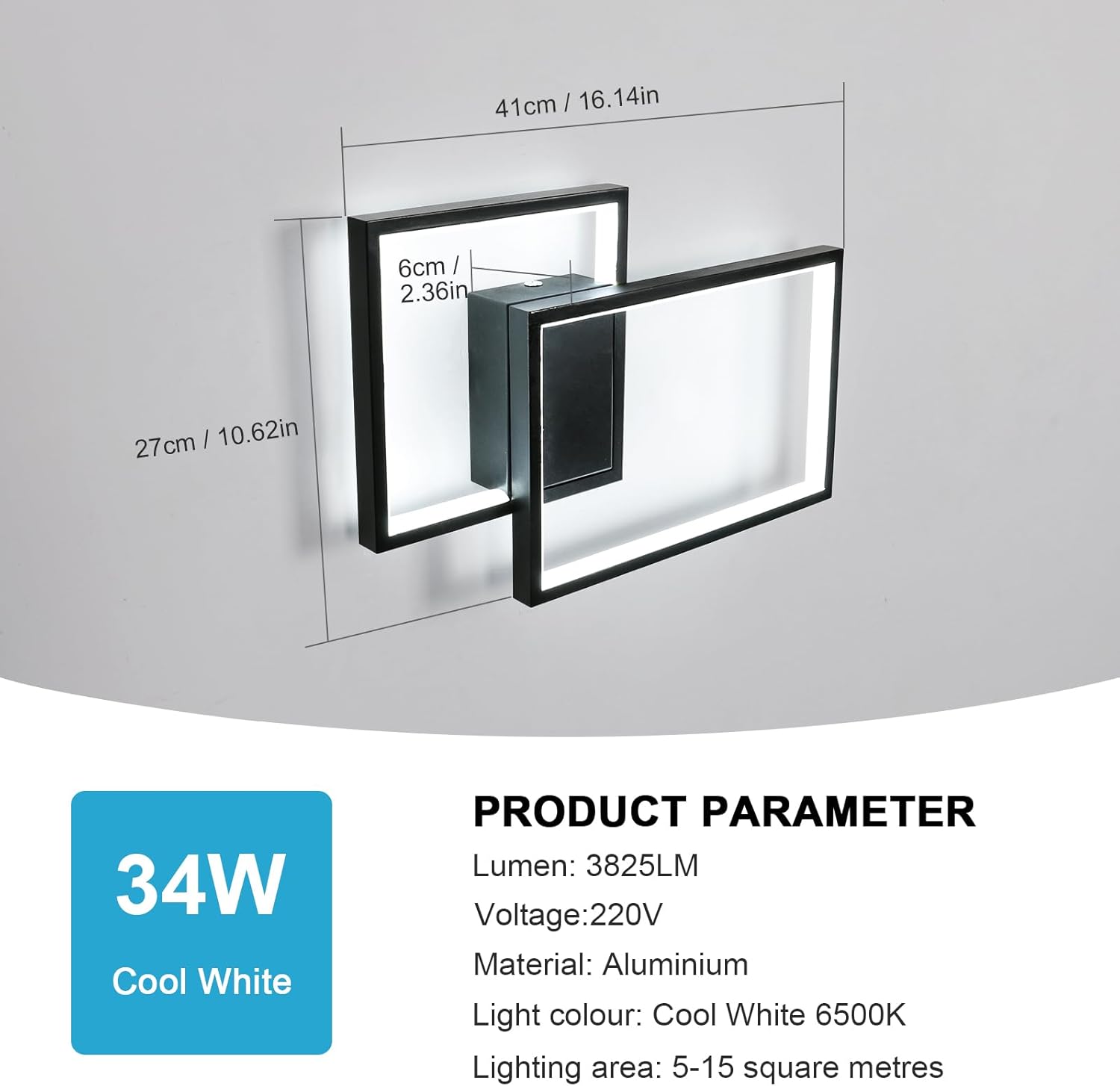 Mckalen Applique da Parete Interno LED 34W Nero 41CM - immagine 4