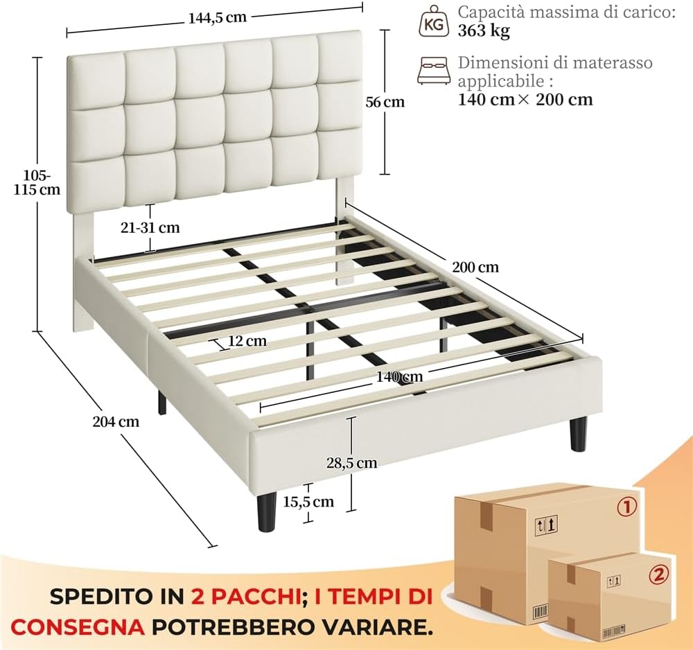 Yaheetech Letto Imbottito 140x200cm Beige - immagine 2