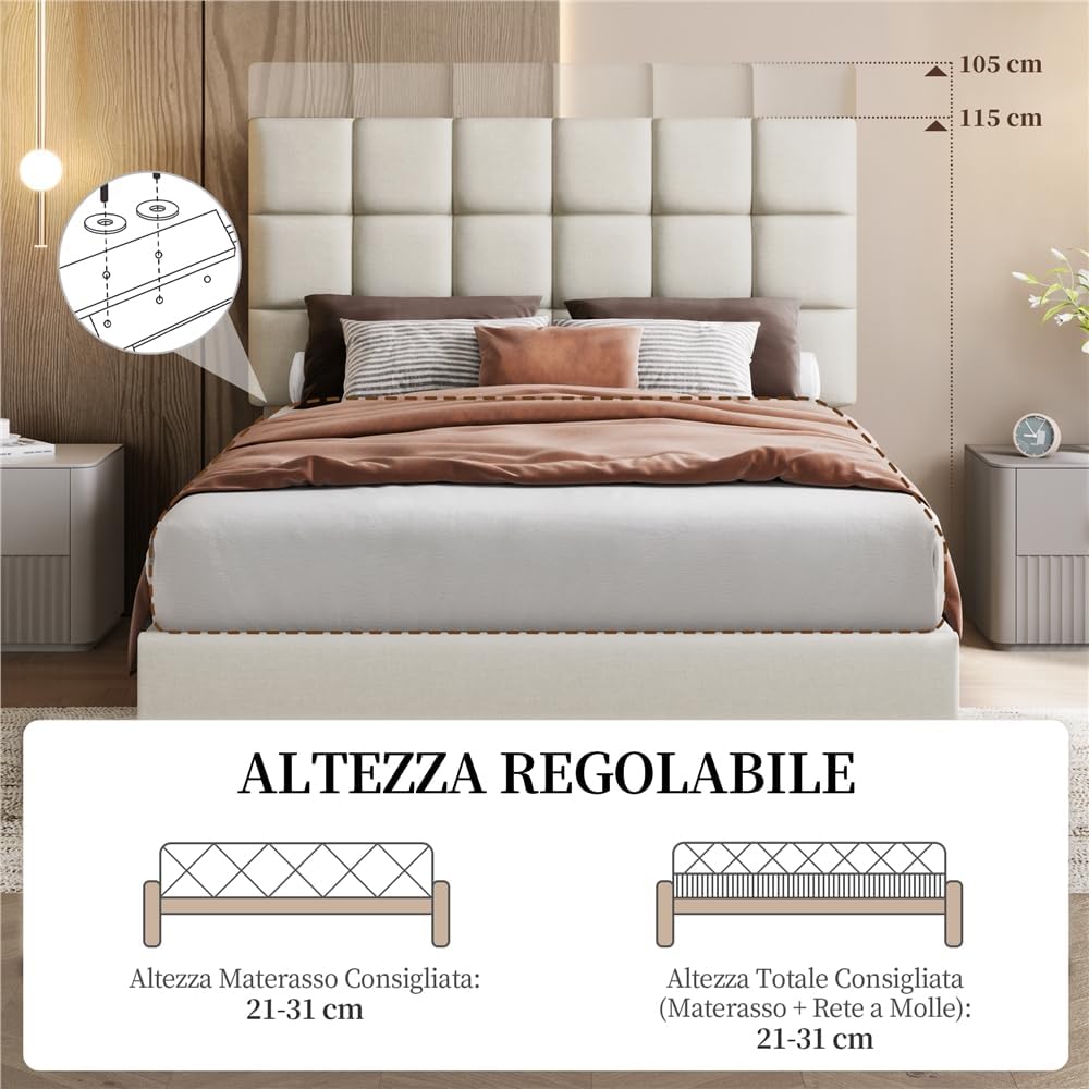 Yaheetech Letto Imbottito 140x200cm Beige - immagine 7