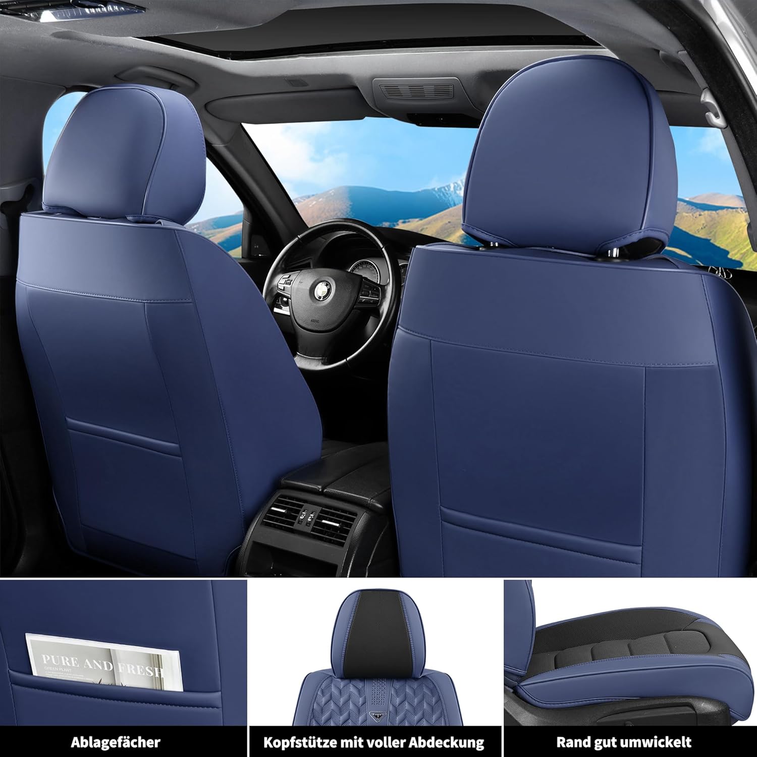Florich Coprisedili Auto Set Completo 5 Pezzi Blu&Nero - immagine 3