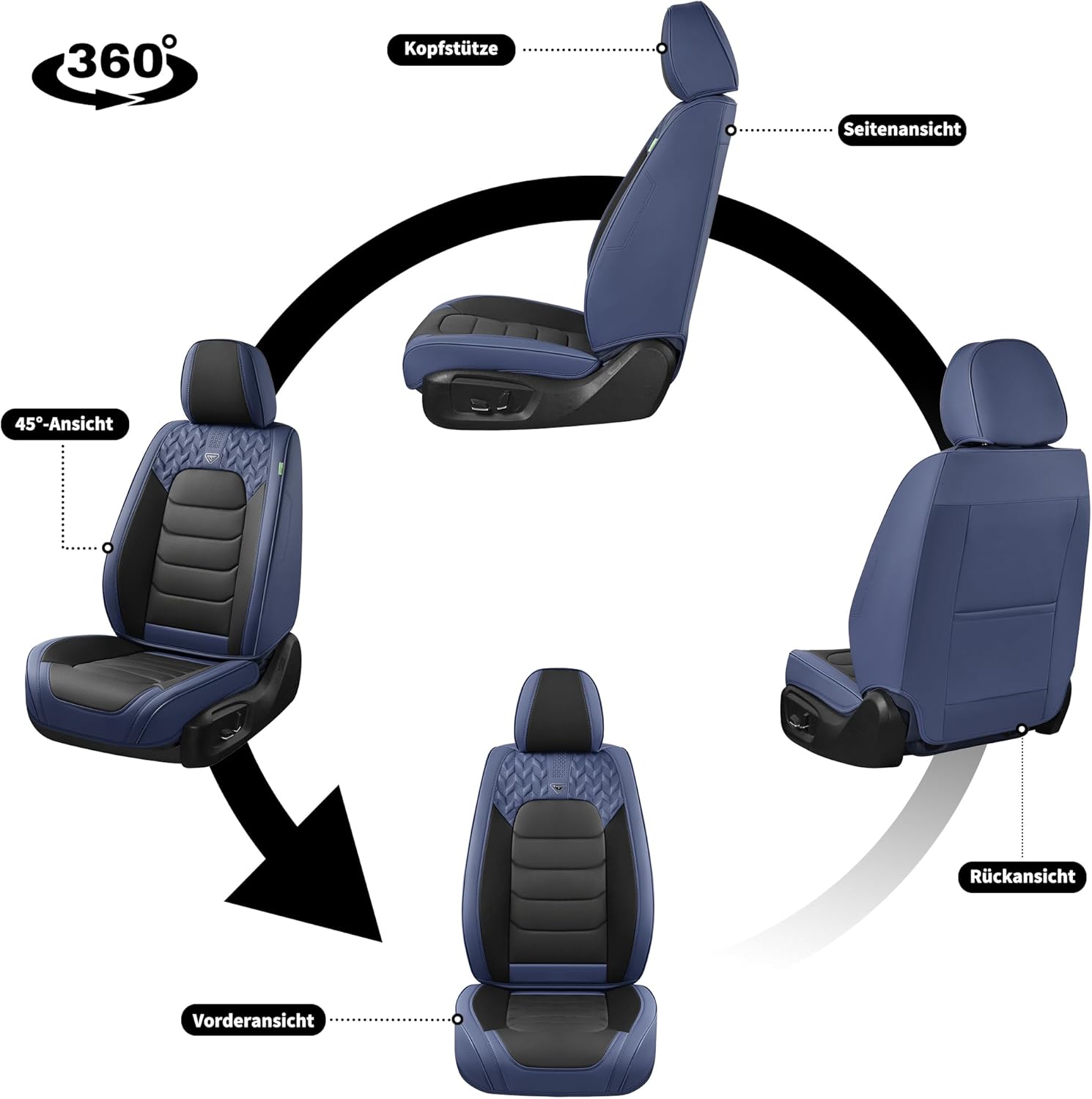 Florich Coprisedili Auto Set Completo 5 Pezzi Blu&Nero - immagine 6