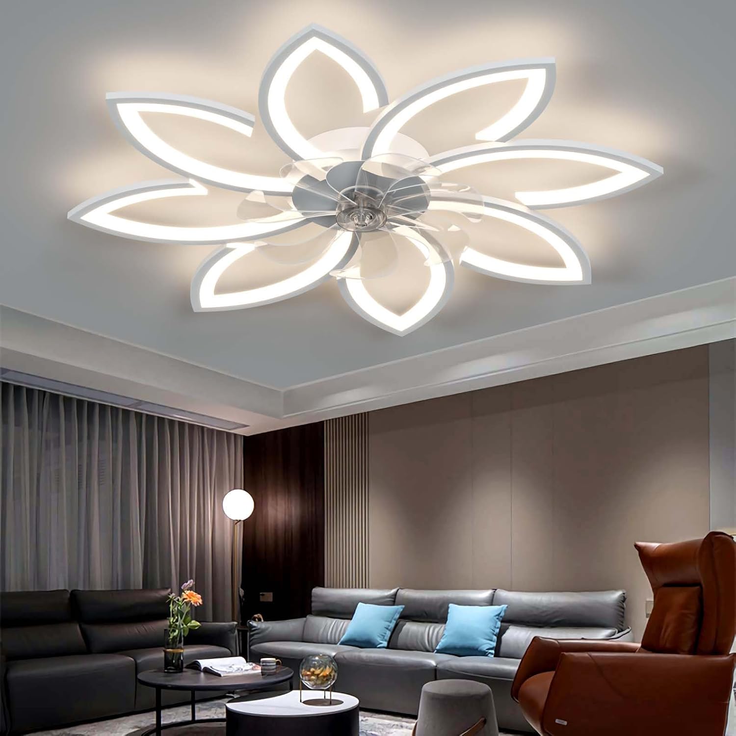 Yunzi Ventilatore da Soffitto con Luce LED 90CM, Bianco - immagine 2