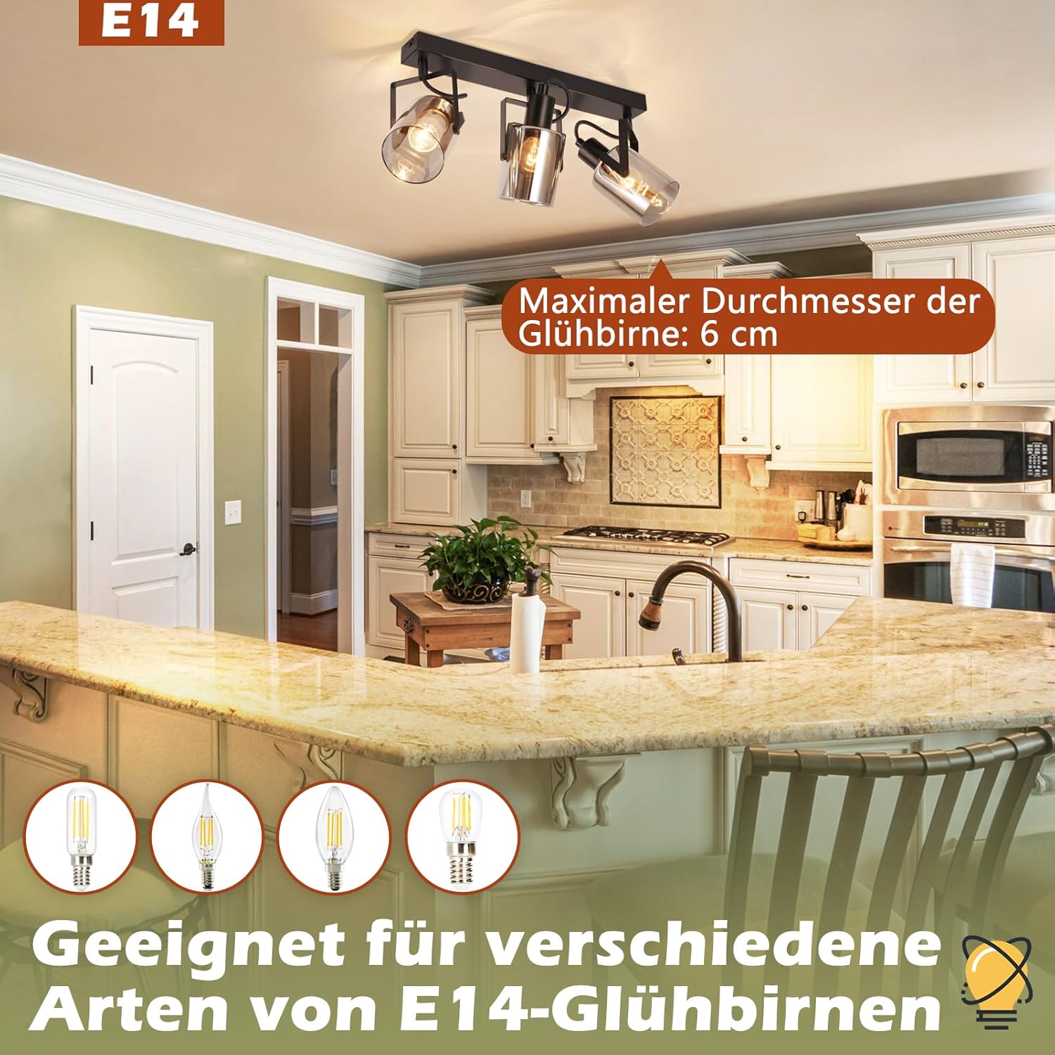 Cbjktx Faretto da Soffitto Nero 3 Fiamme E14 - immagine 2