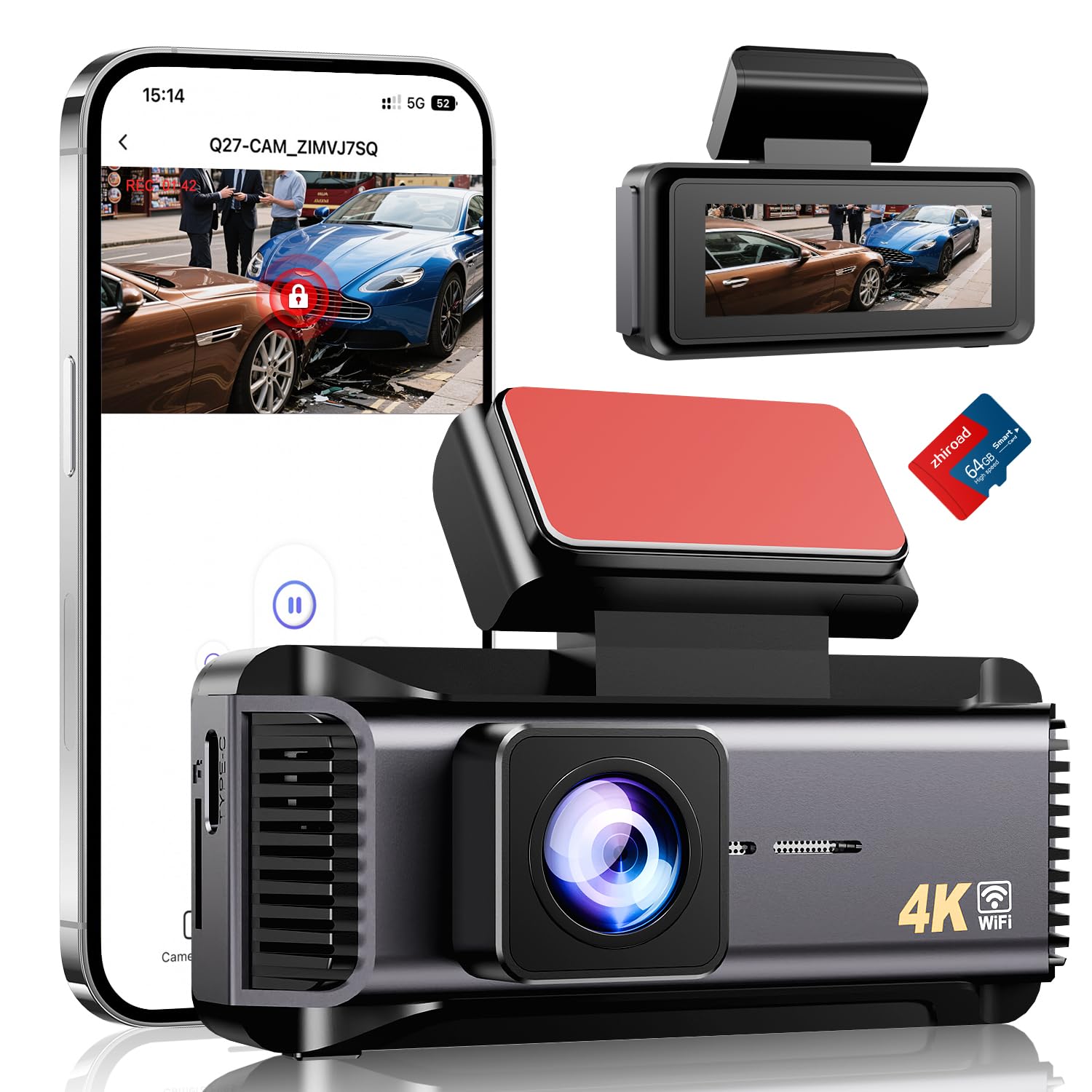 Dash Cam Auto 4K Frontale con APP WiFi 5G e SD 64GB