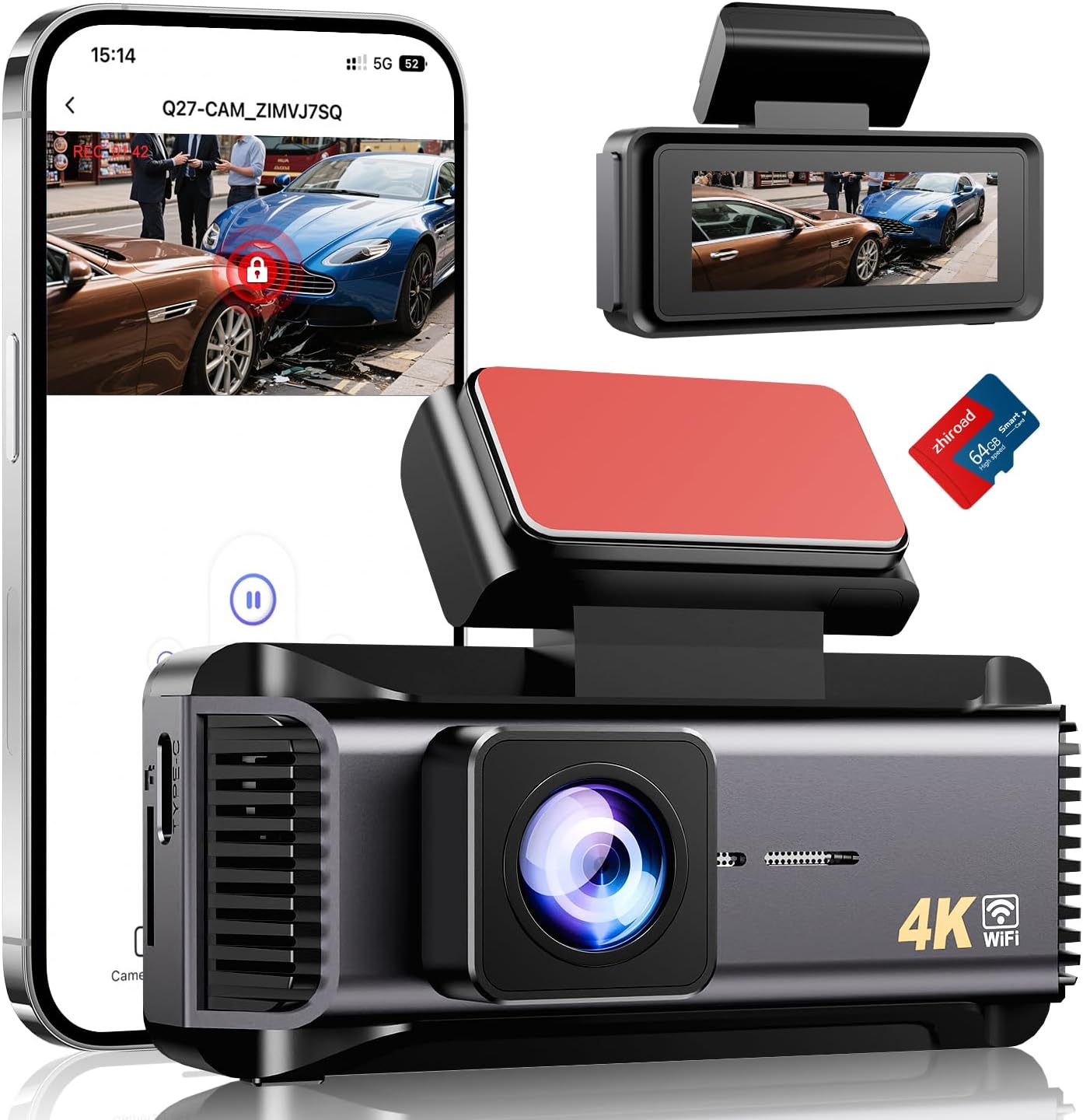 Dash Cam Auto 4K Frontale con APP WiFi 5G e SD 64GB - immagine 1