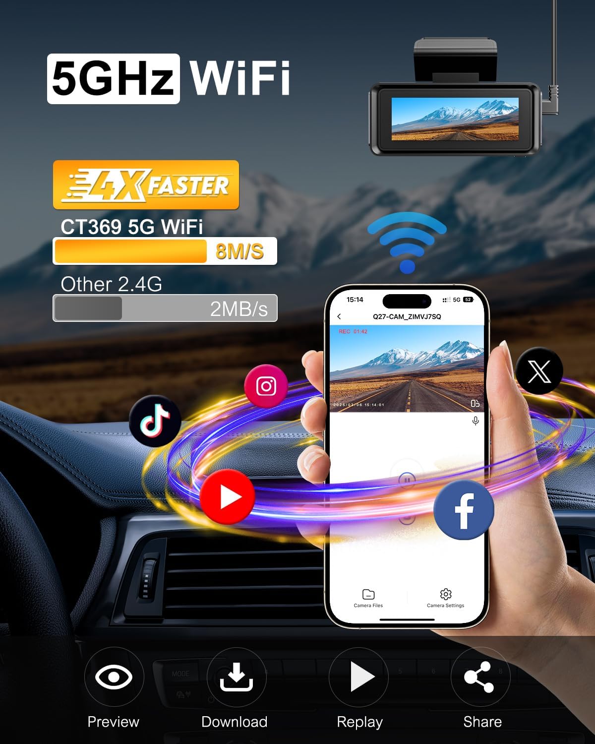Dash Cam Auto 4K Frontale con APP WiFi 5G e SD 64GB - immagine 2