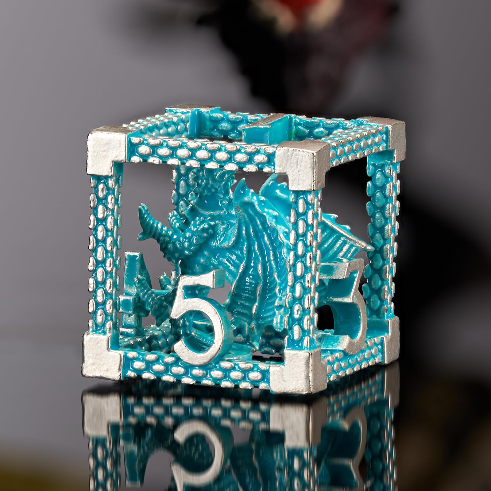 Hnccesg Set Dadi Poliedrici Drago Blu-Bianco in Metallo