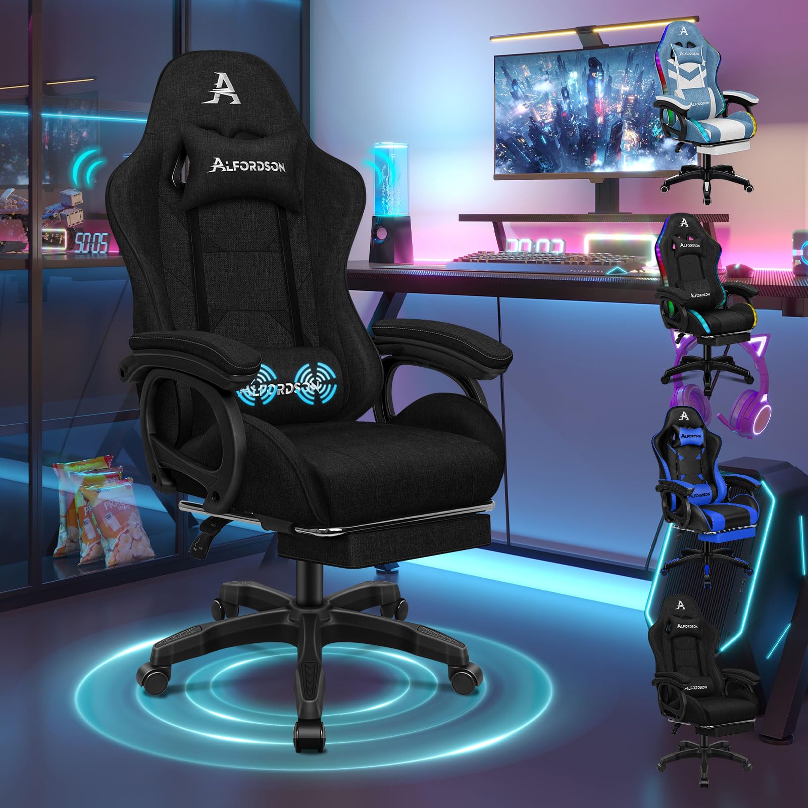 Alfordson Sedia da Gaming Ergonomica, Nero