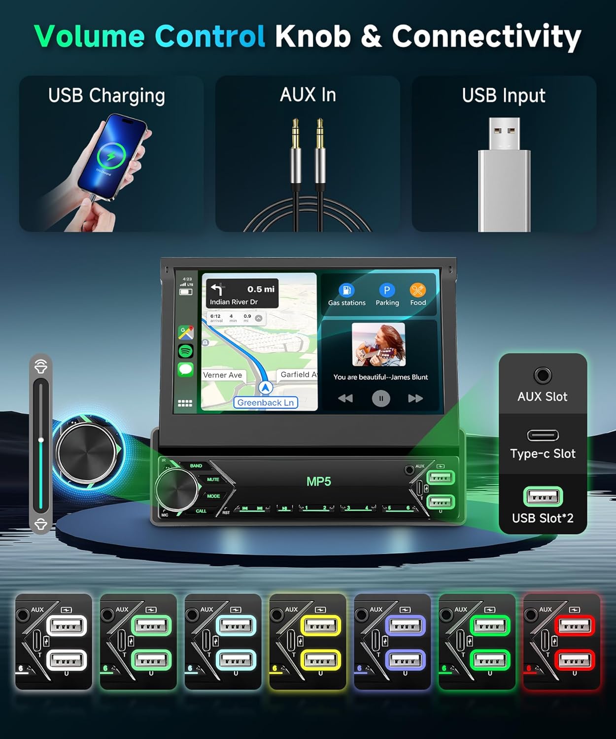 Podofo Autoradio 1 Din Flip Out 7 pollici DAB Wireless - immagine 5