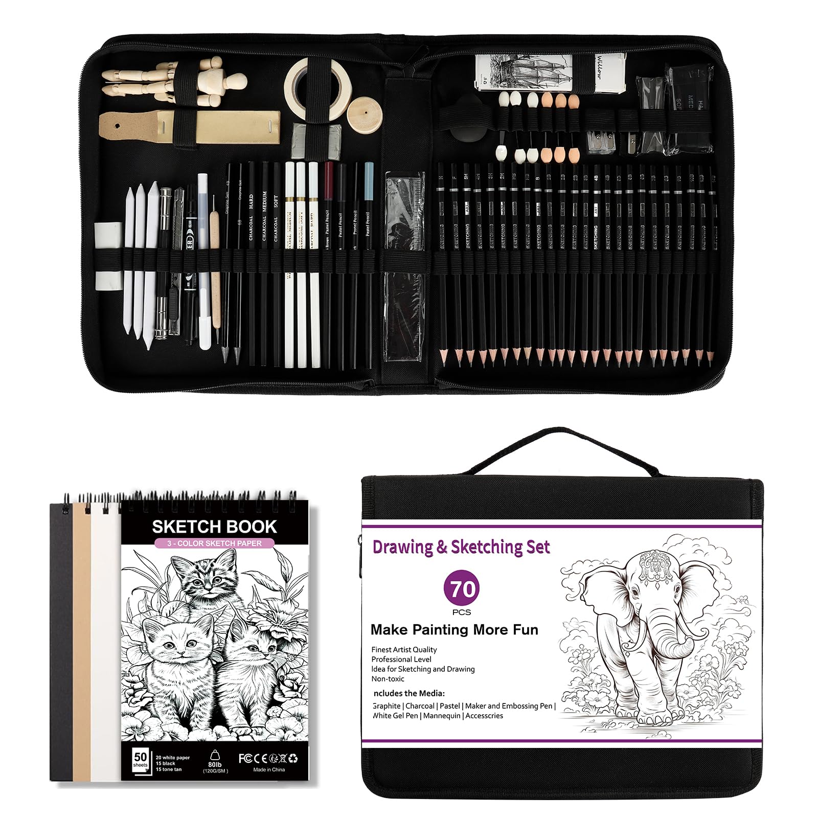 USHOP Set di Disegno e Schizzo da 70 Pezzi