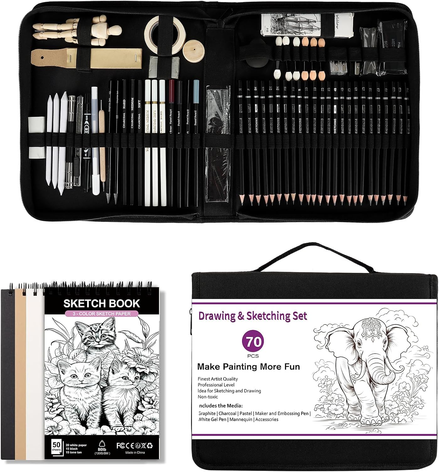 USHOP Set di Disegno e Schizzo da 70 Pezzi - immagine 1