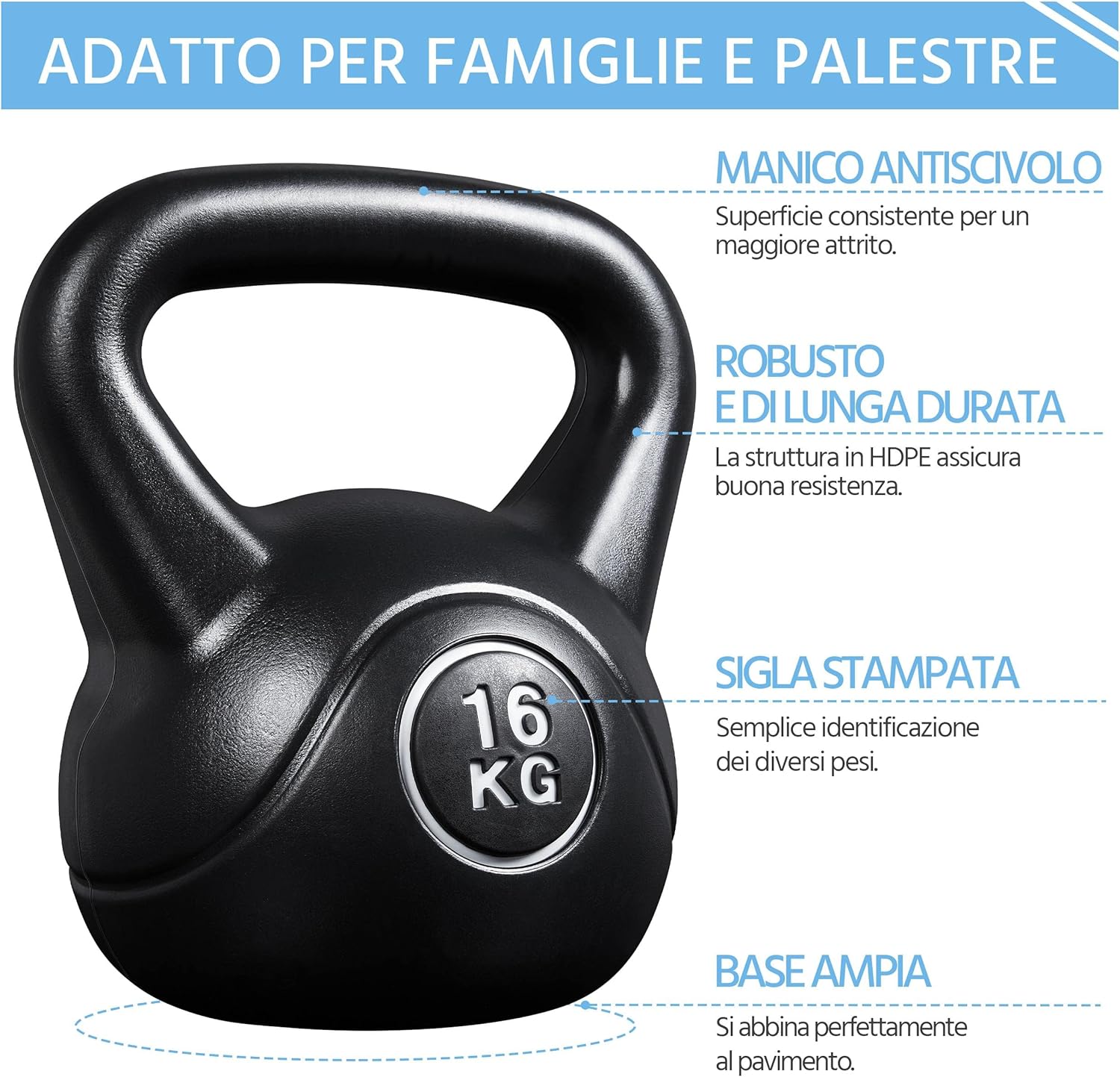 Yaheetech Kettlebell Fitness in HDPE e Cemento, Nero - immagine 5