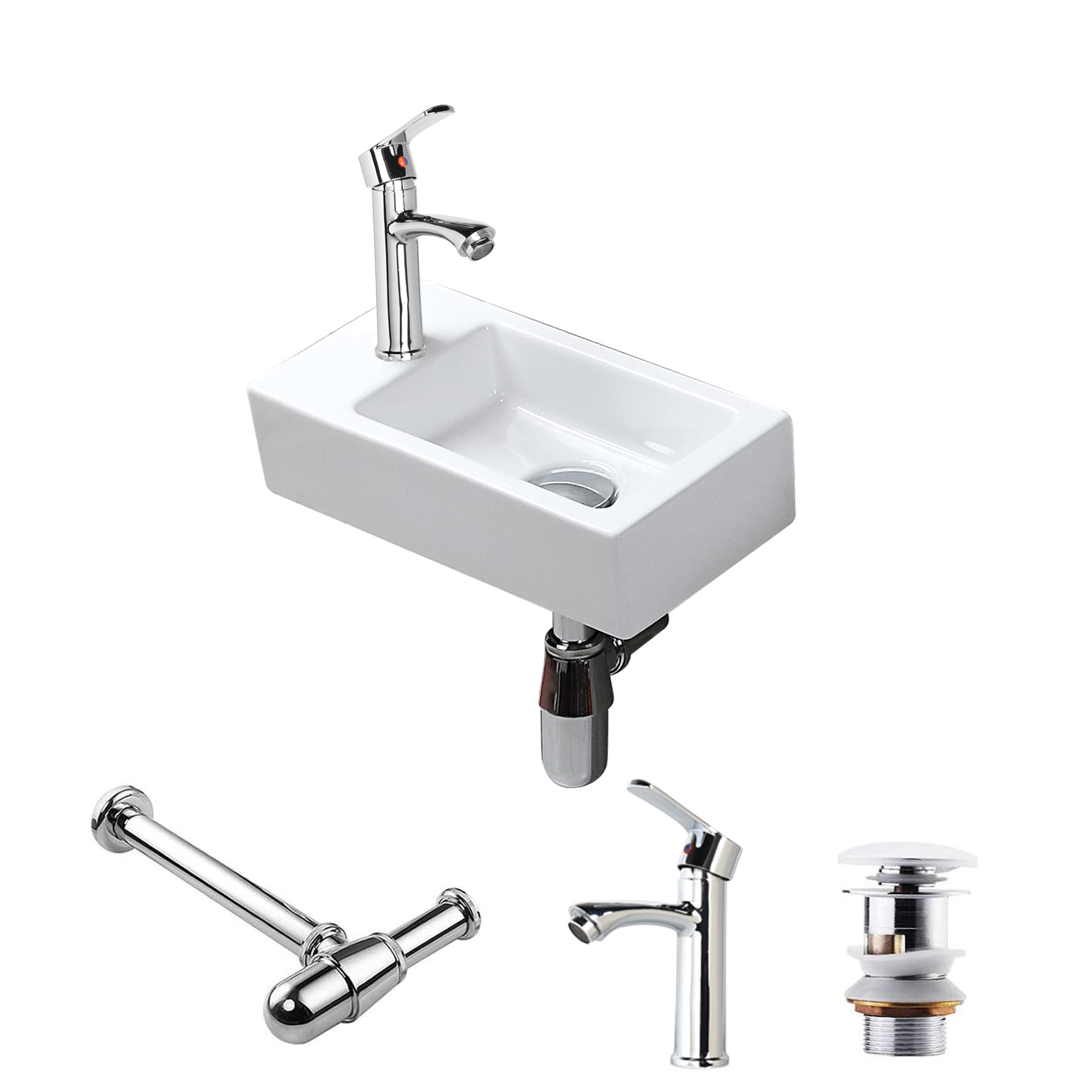 Lavello da Parete Rettangolare in Ceramica, Bianco Lucido