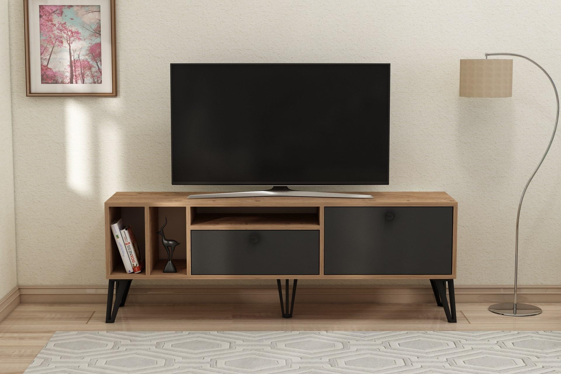 Hanah Home Supporto per TV, melammina, Atlantic Pine Black, Taglia Unica