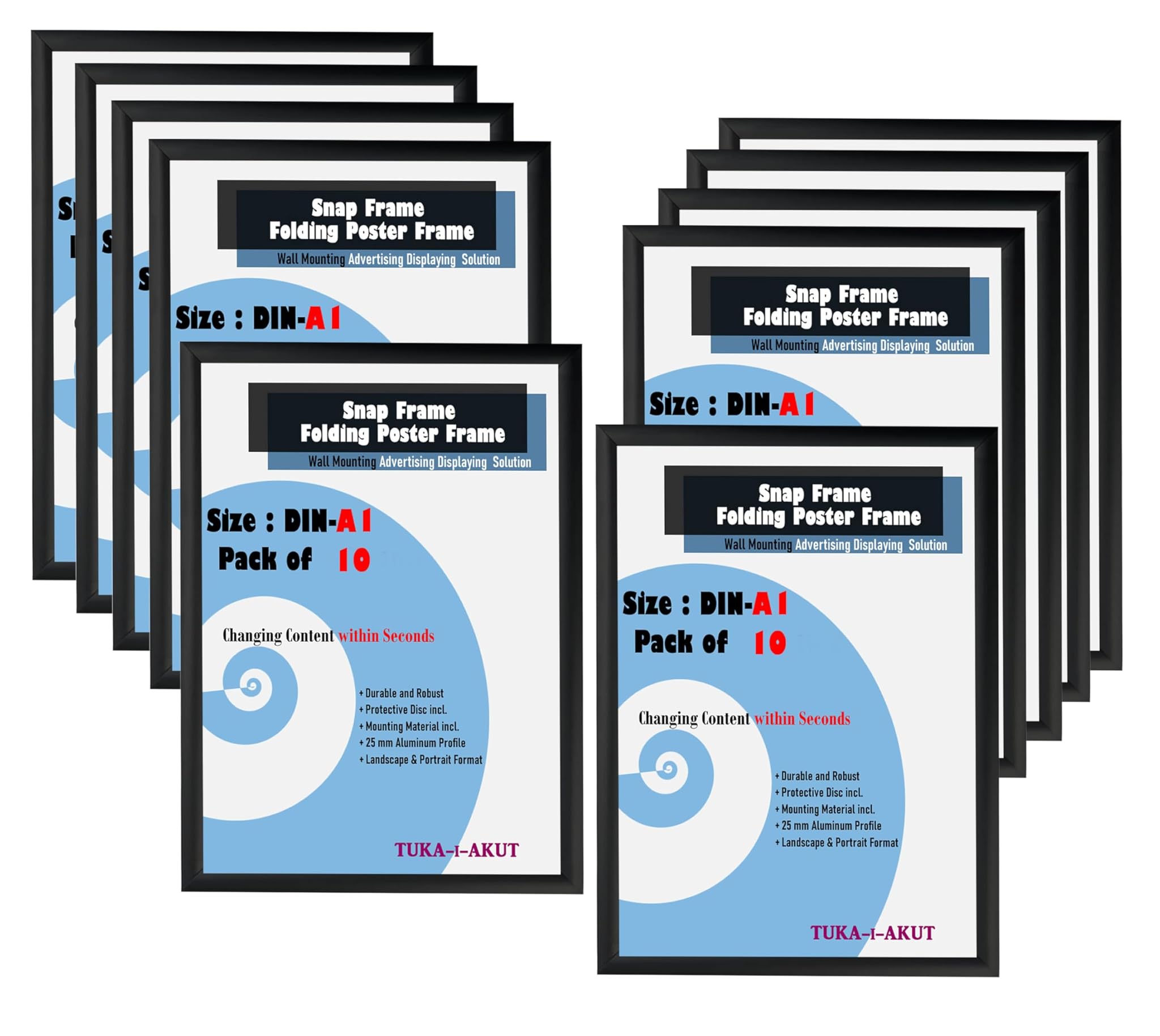 Tuka-i-akut 10X A1 Cornice a Scatto Alluminio, Nero