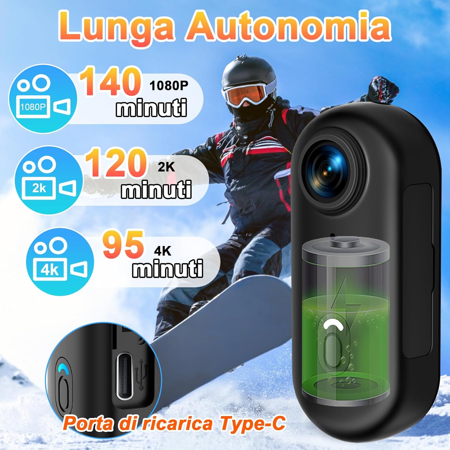 Mini Action Cam 4K con Custodia Impermeabile - immagine 6