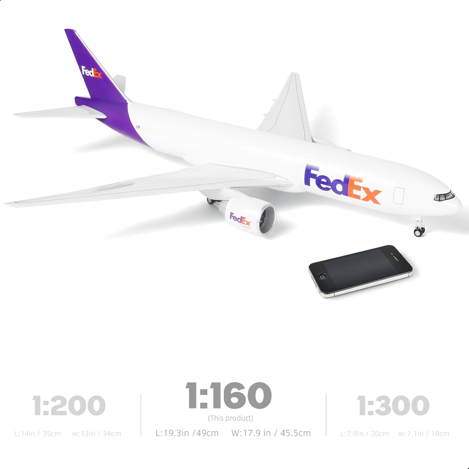 qiyumoke 1/150 B777-300ER FedEx - Modello Diecast 18,5" - immagine 2