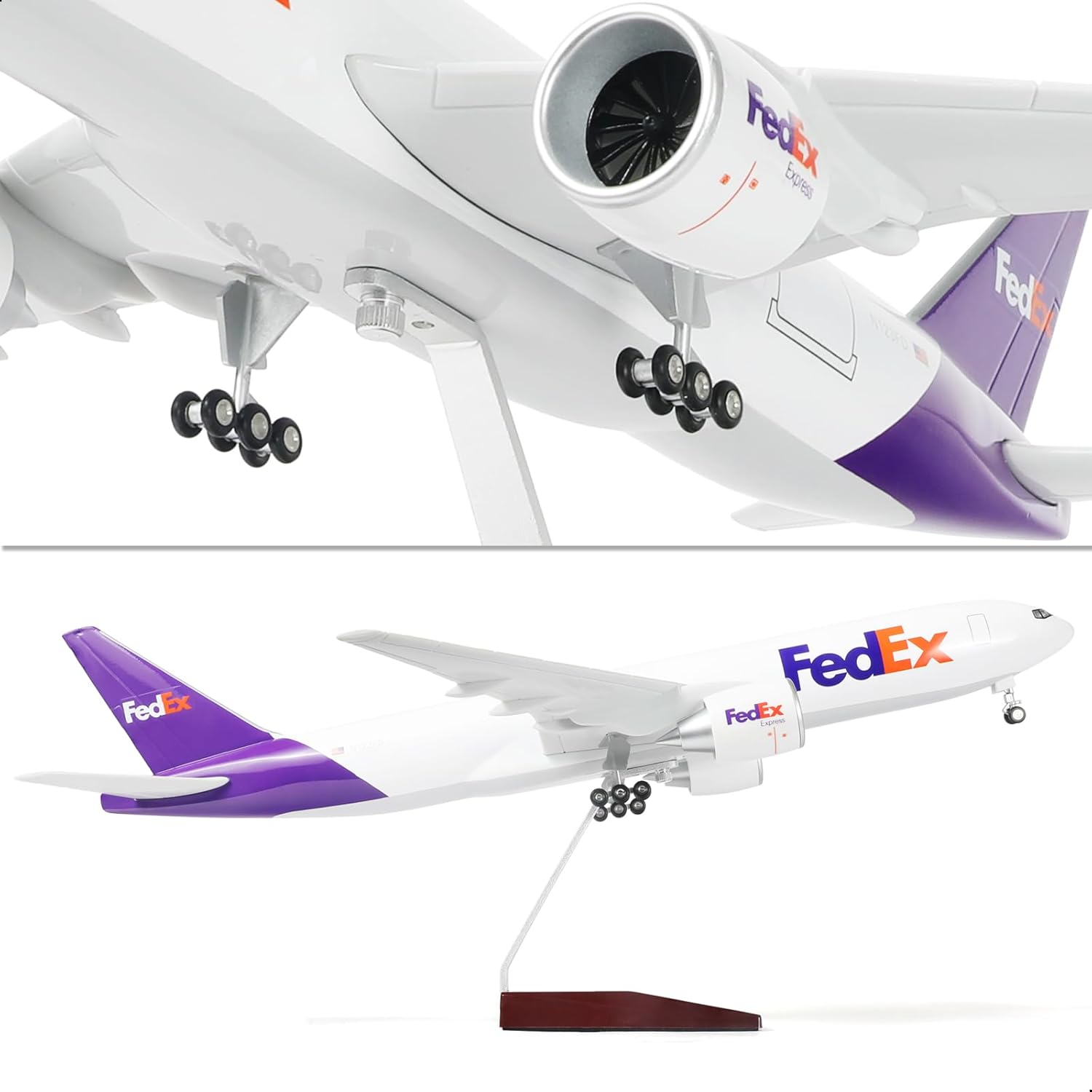 qiyumoke 1/150 B777-300ER FedEx - Modello Diecast 18,5" - immagine 5