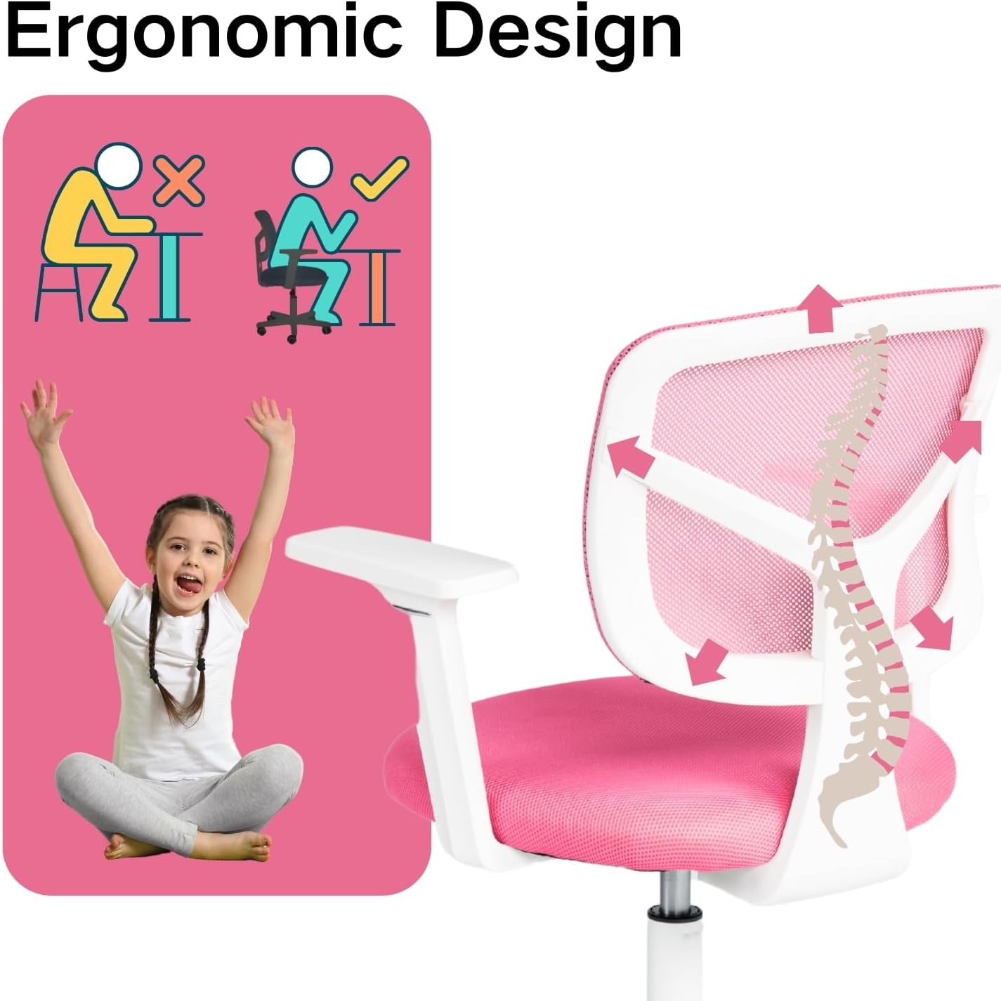 Furniturer Sedia Girevole Ufficio/Studio, Rosa - immagine 6