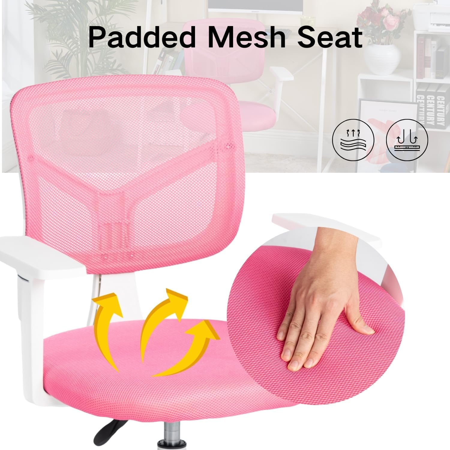 Furniturer Sedia Girevole Ufficio/Studio, Rosa - immagine 8