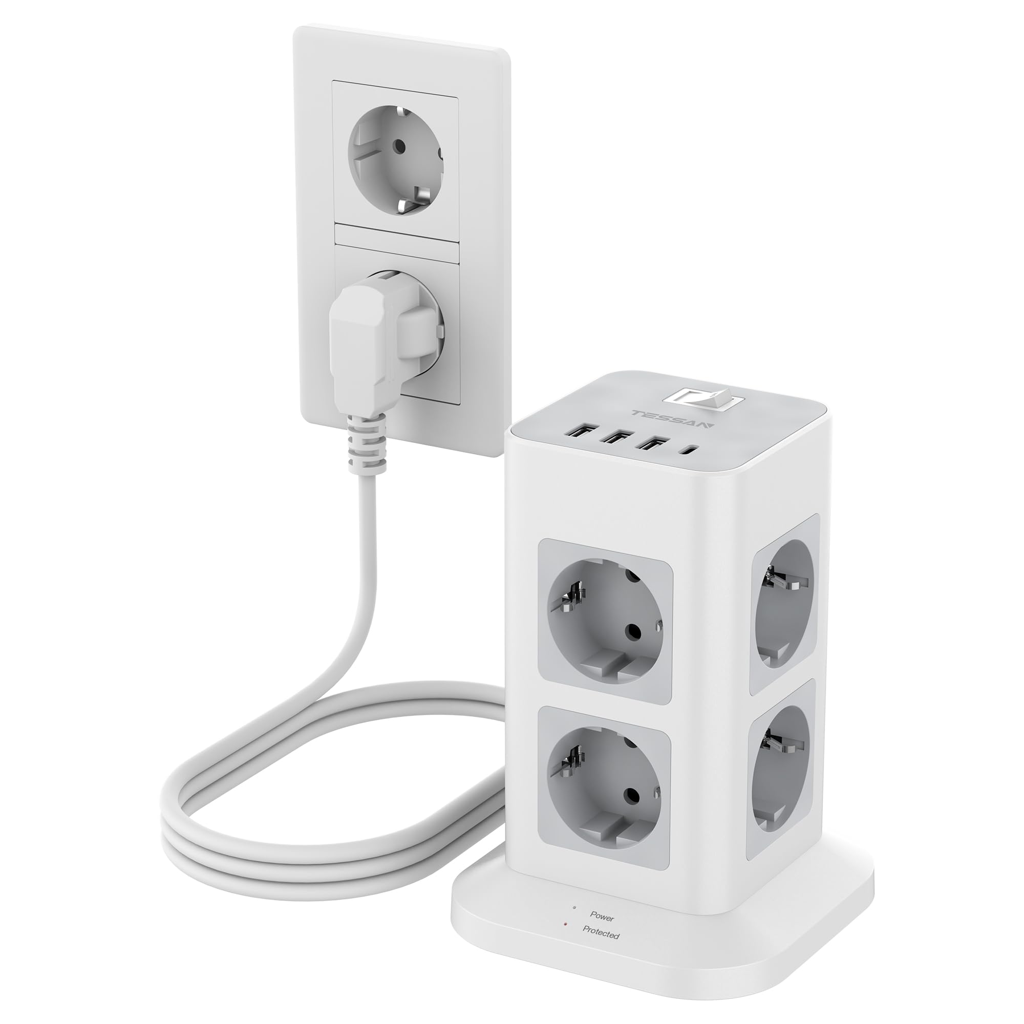 Tessan Ciabatta Multipresa con 4 USB e Interruttore