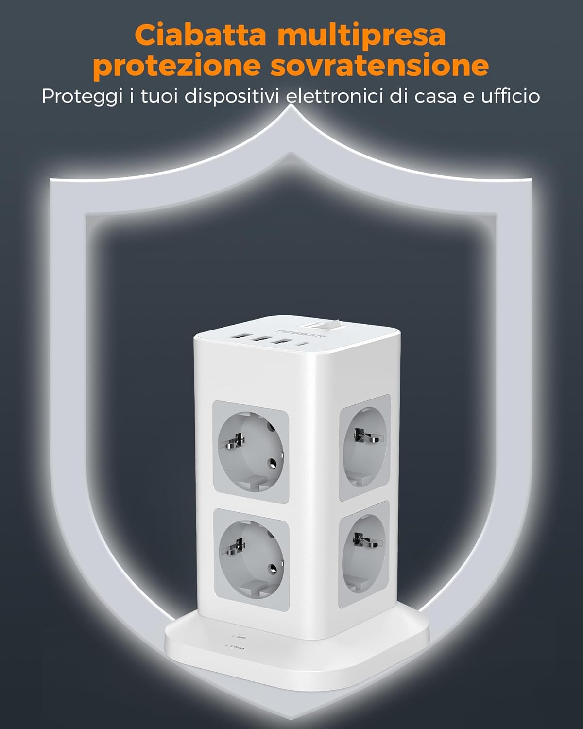 Tessan Ciabatta Multipresa con 4 USB e Interruttore - immagine 4