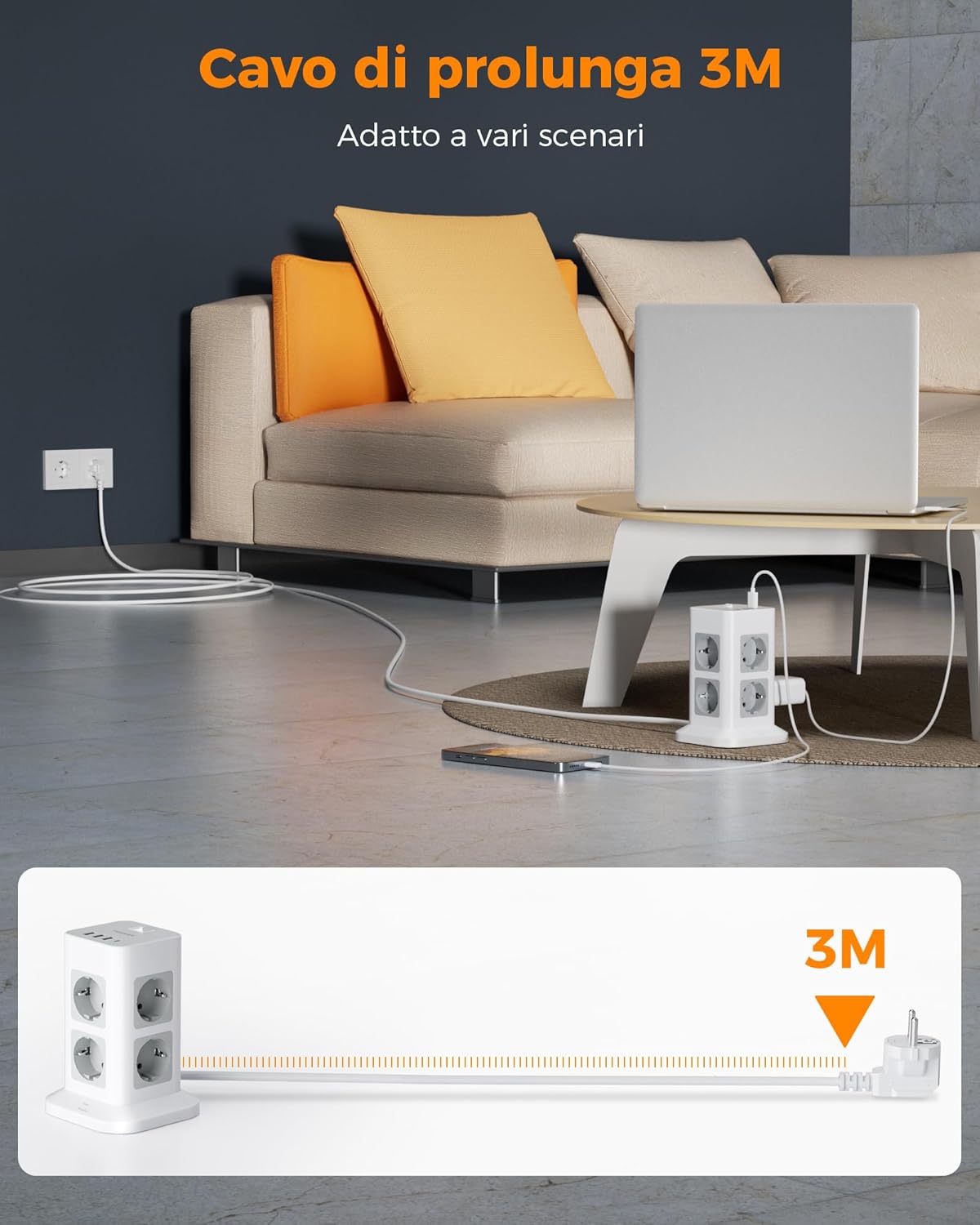 Tessan Ciabatta Multipresa con 4 USB e Interruttore - immagine 5