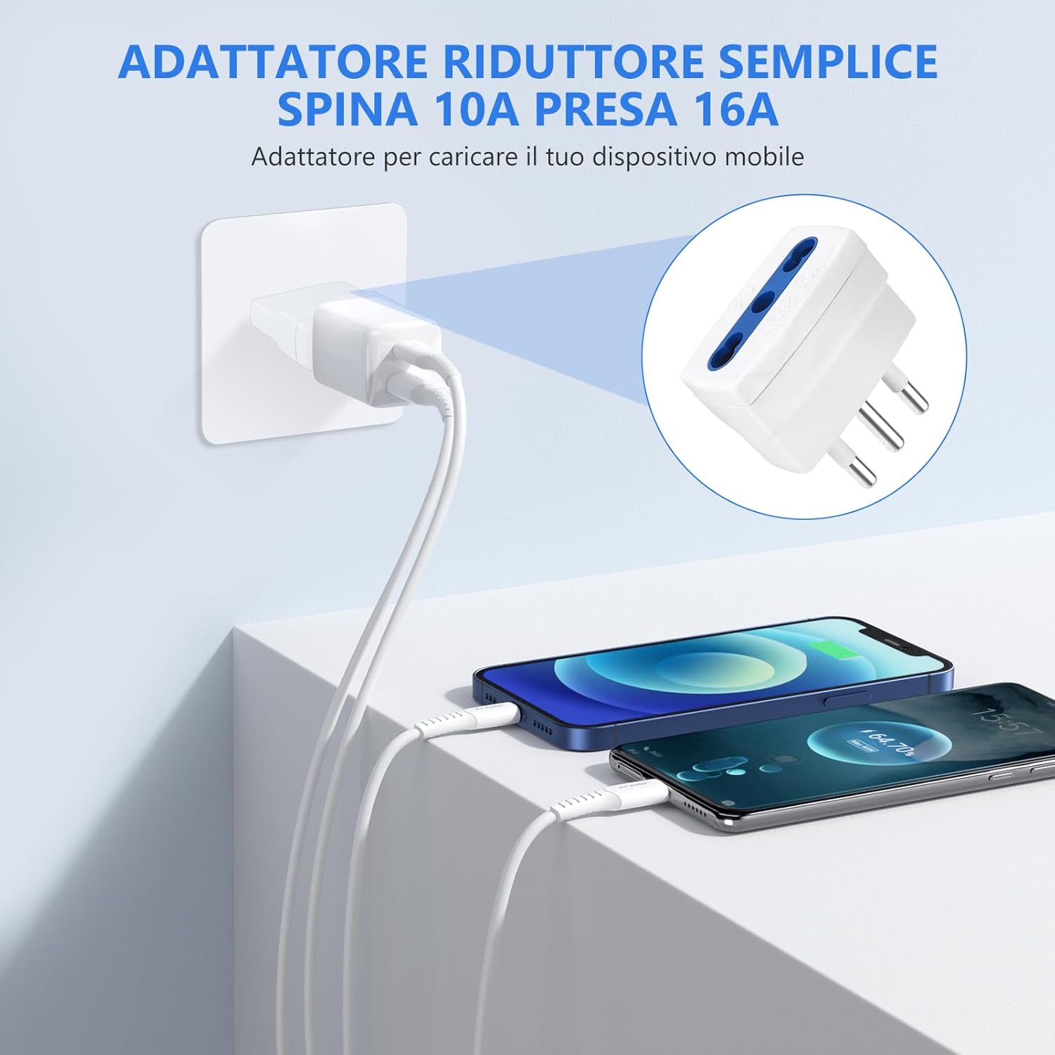 Adattatore Riduttore Spina 16A Presa 10A - Set 4 Bipasso - immagine 2