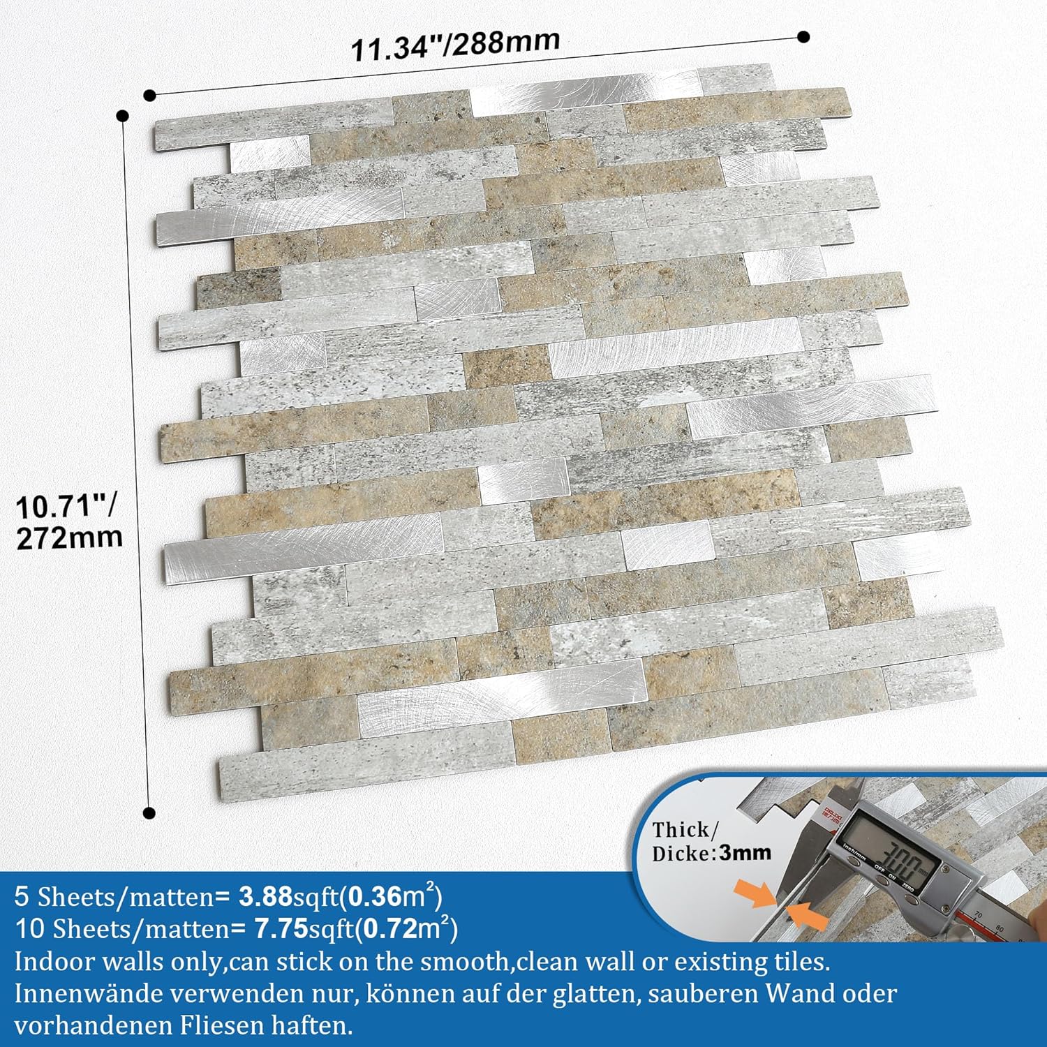 MOFIT - Piastrelle Autoadesive 3D Effetto Pietra 10 Fogli - immagine 5