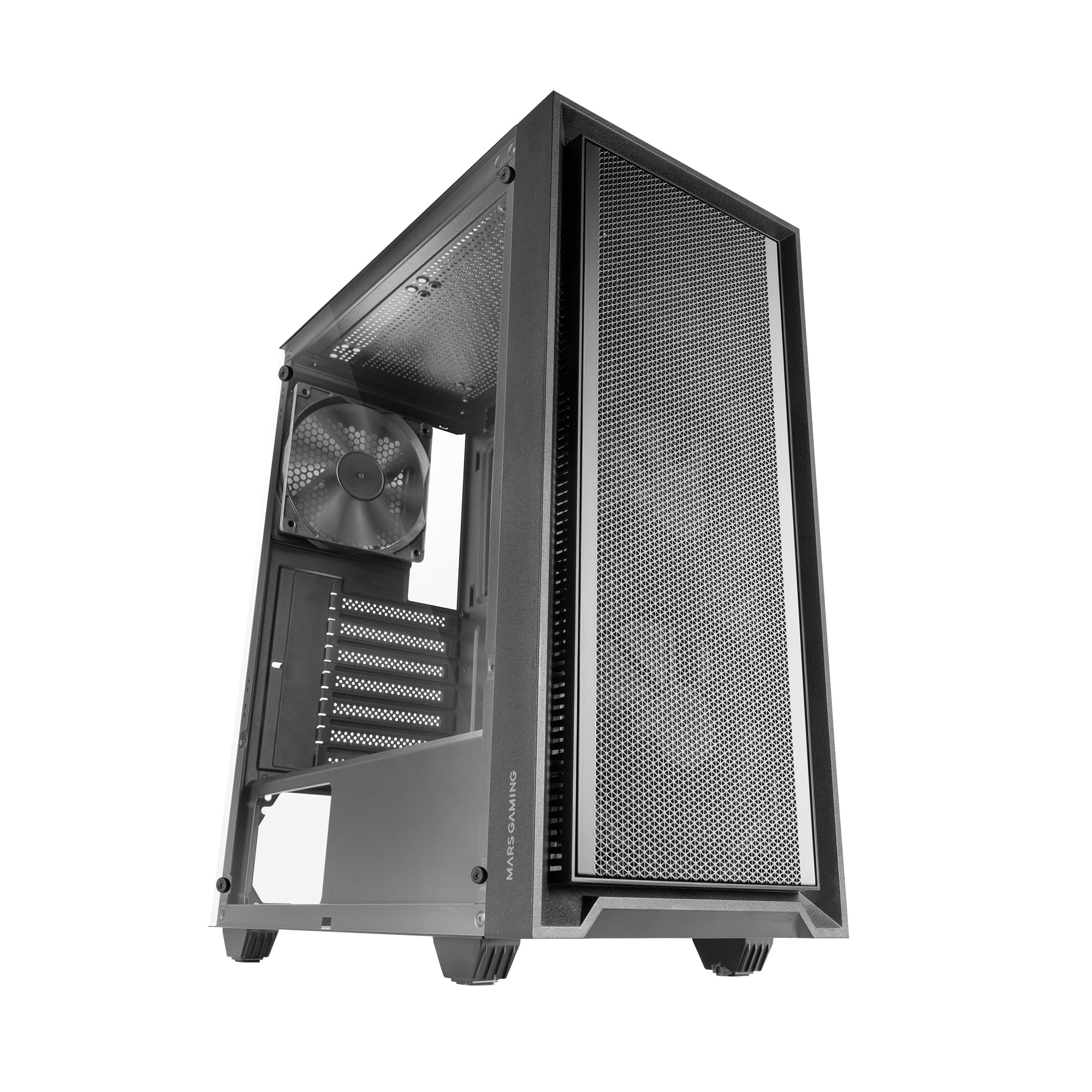 MARSGAMING MC-PMAX, Case Professionale ATX, 4x Ventole FDB 120mm, Pannello Frontale Mesh, Finestra Laterale Vetro Temperato, Semitorre PC Design Doppia Camera, Supporto Raffreddamento Liquido, Nero