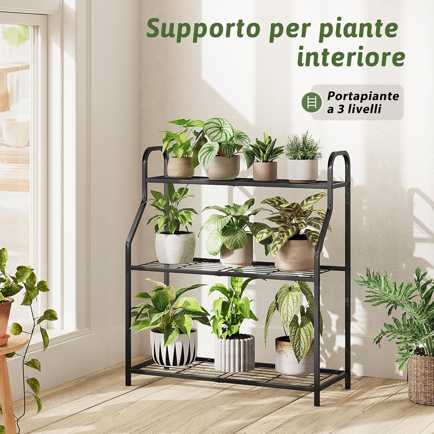 Bamworld Supporto per Piante in Ferro 3 Ripiani - immagine 5