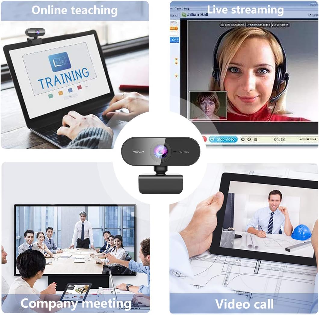 Webcam PC con microfono webcam HD 1080P Streaming PC MAC Portatile USB Plug and Play per Youtube, videochiamate Skype, fotocamera facciale per studio, conferenza, giochi - immagine 2