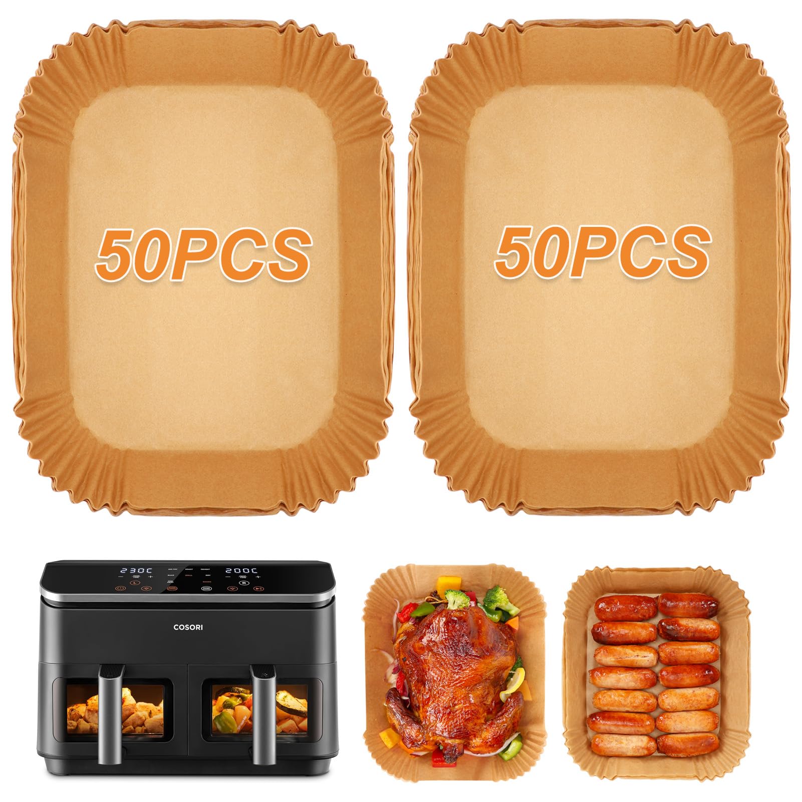 BYKITCHEN Fodere per friggitrice ad aria per Ninja AF500UK 10,4L, 100 pezzi accessori per friggitrice ad aria per cassetto Ninja Flex, fodere di carta per friggitrice ad aria, compatibili con Duronic